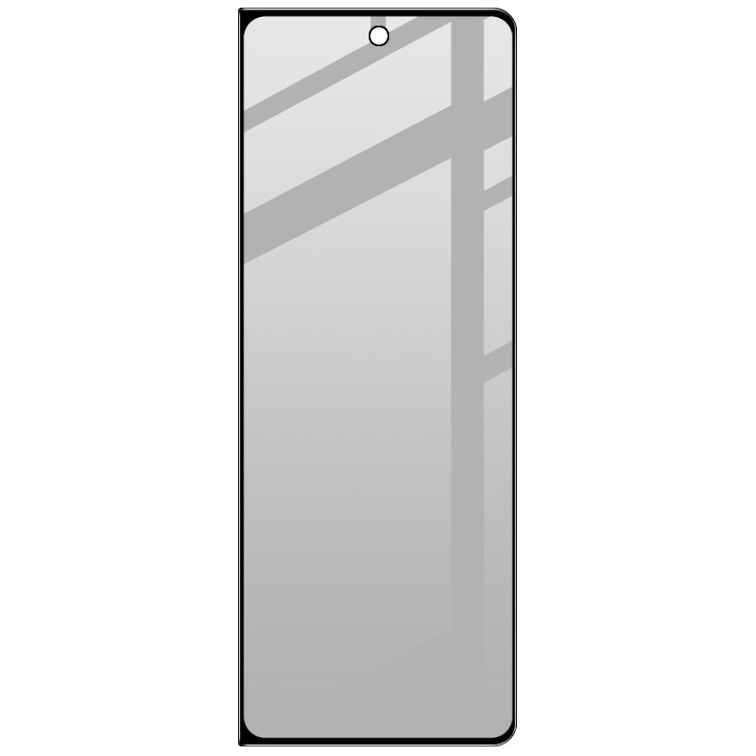 Eine glänzende Smartphone-Bildschirmschutzfolie mit einem zentralen Kameraausschnitt.