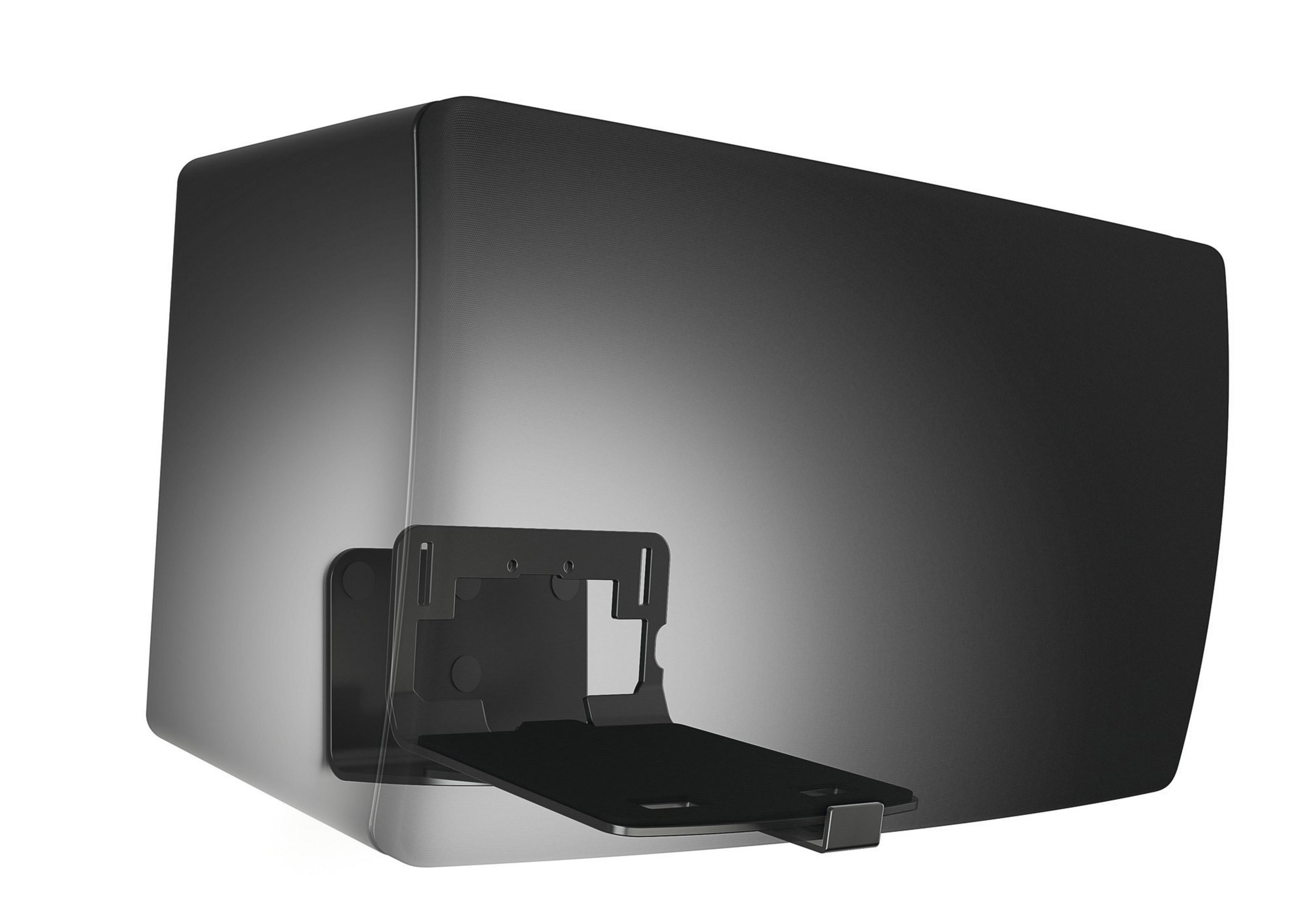 Czarny głośnik z uchwytem montażowym.