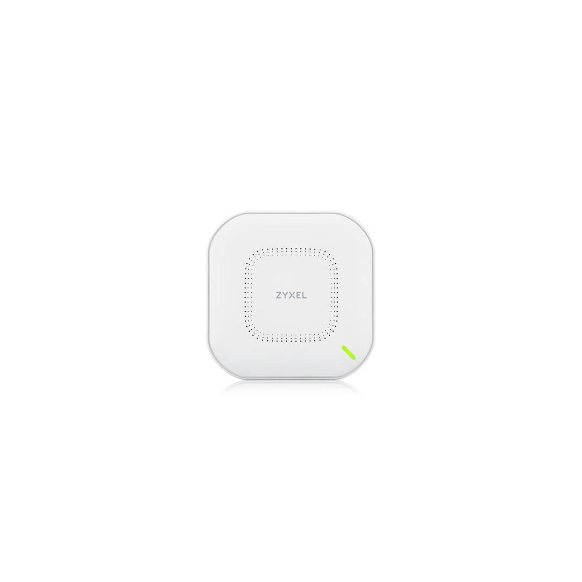 Dispositivo Wi-Fi Zyxel bianco. Ha un logo centrale e una luce verde.