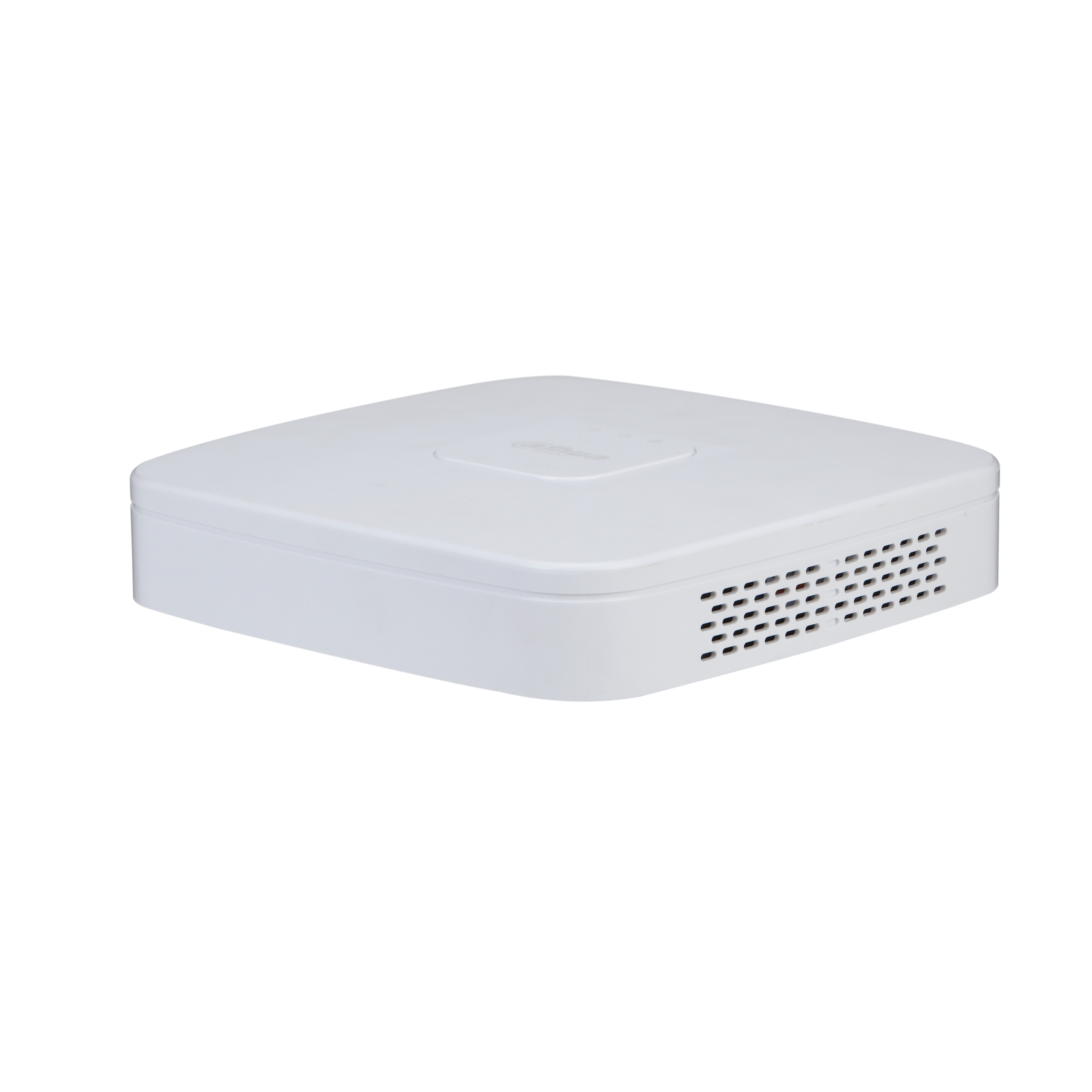 Una scatola DVR bianca rettangolare per telecamere di sicurezza.