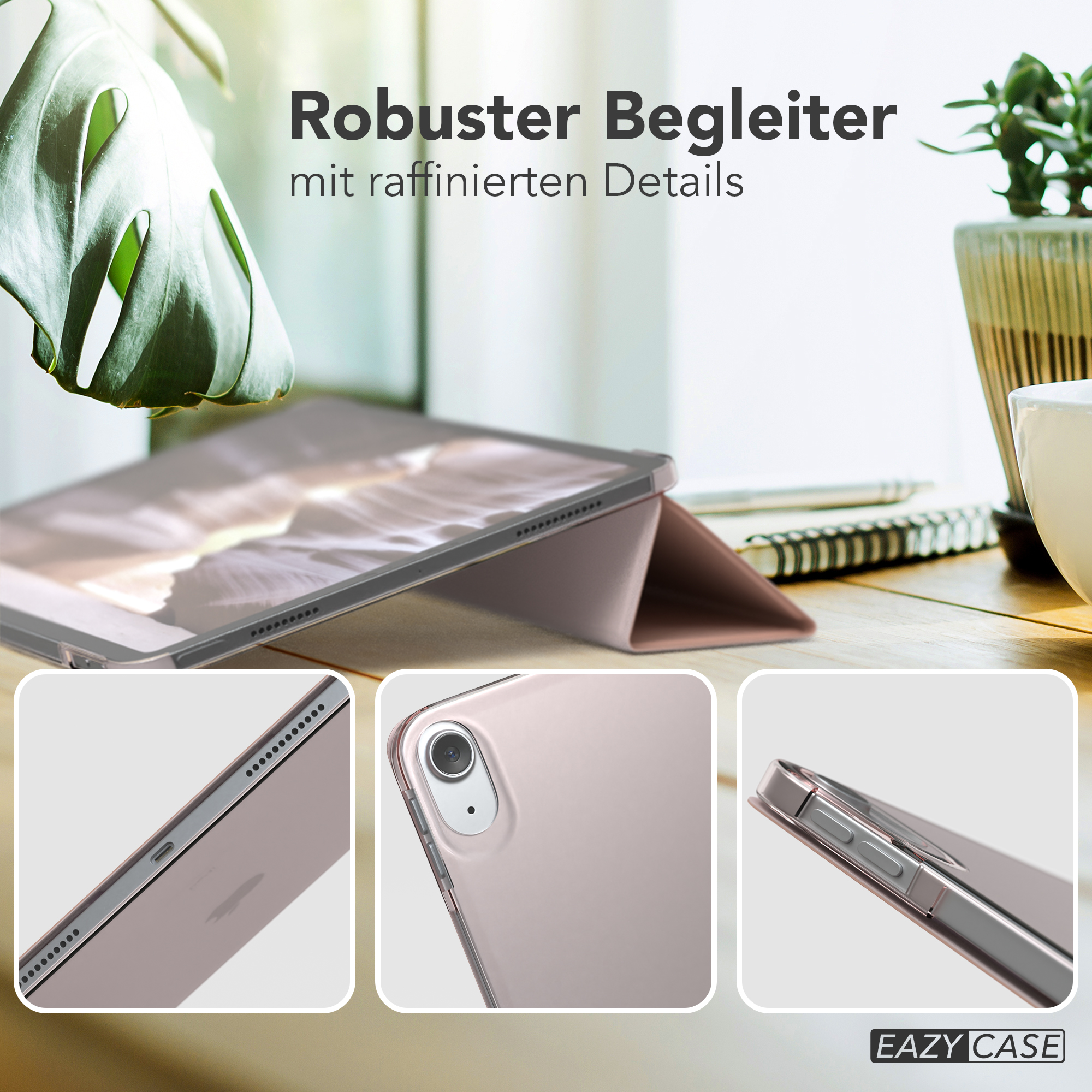 Tablethülle mit mehreren Bildern. Ein Tablet mit Hülle. Details der Hülle.