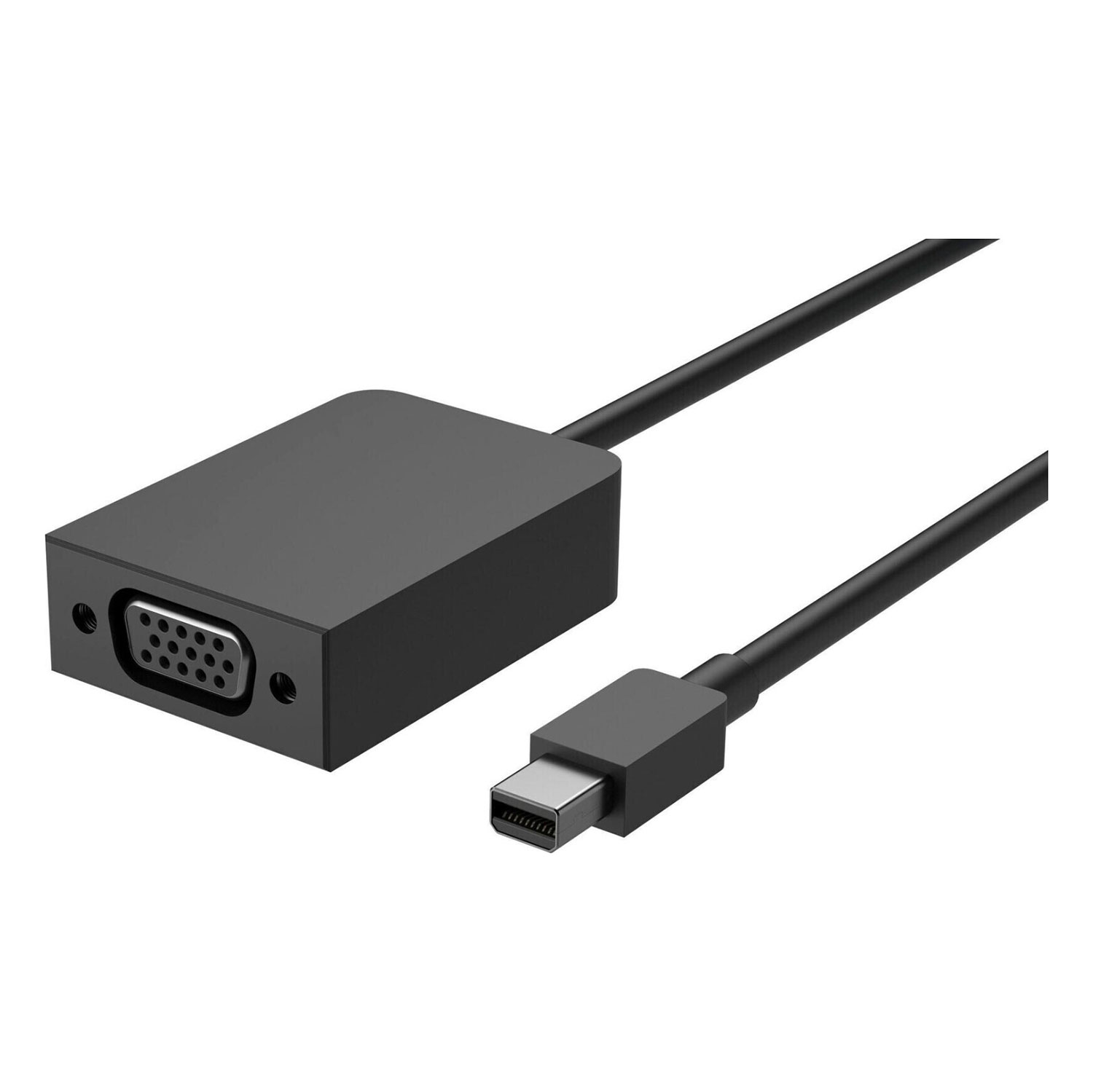 Adattatore nero con porta VGA e USB-C. I cavi sono collegati alle porte.