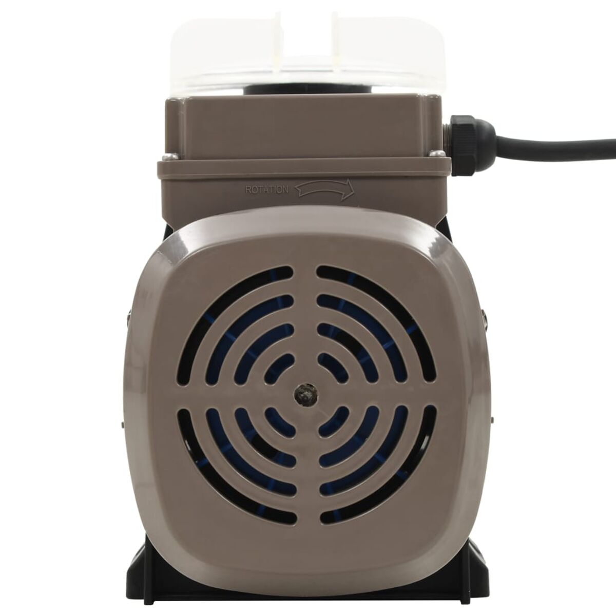 Eine graue Wasserpumpe. Die Vorderseite zeigt einen Ventilator und das Wort ROTATION.
