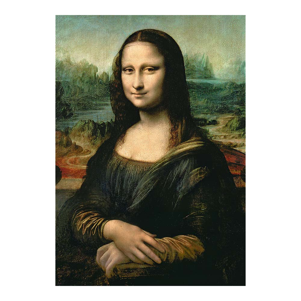 The Mona Lisa painting by Leonardo da Vinci with a woman's portrait.