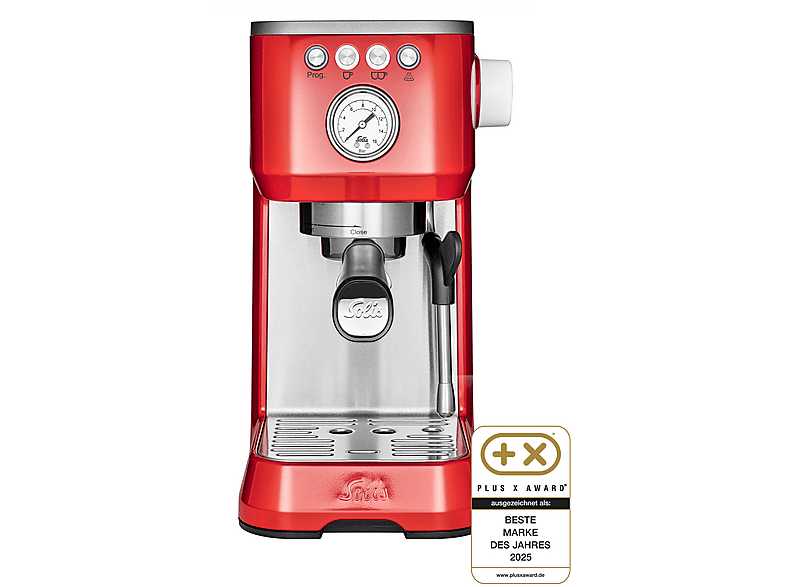 SOLIS Barista Perfetta Plus, Typ 1170, Espressomaschine mit Milchaufschäumer Siebträgermaschine Red
