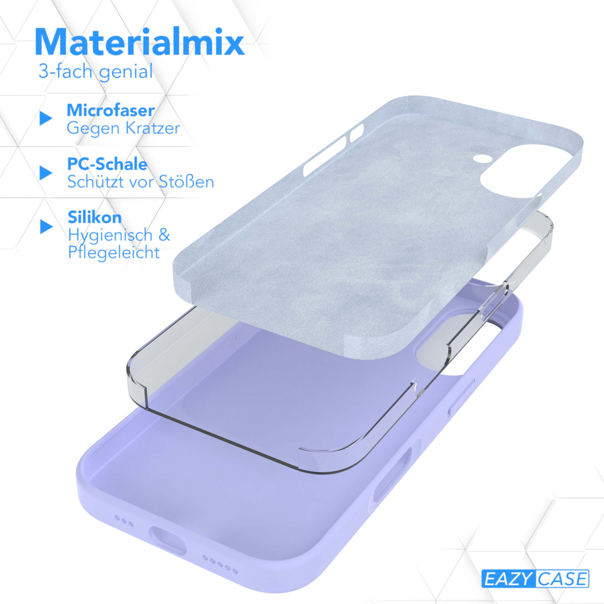 Handyhülle Schichten: Mikrofaser, PC-Schale und Silikon.