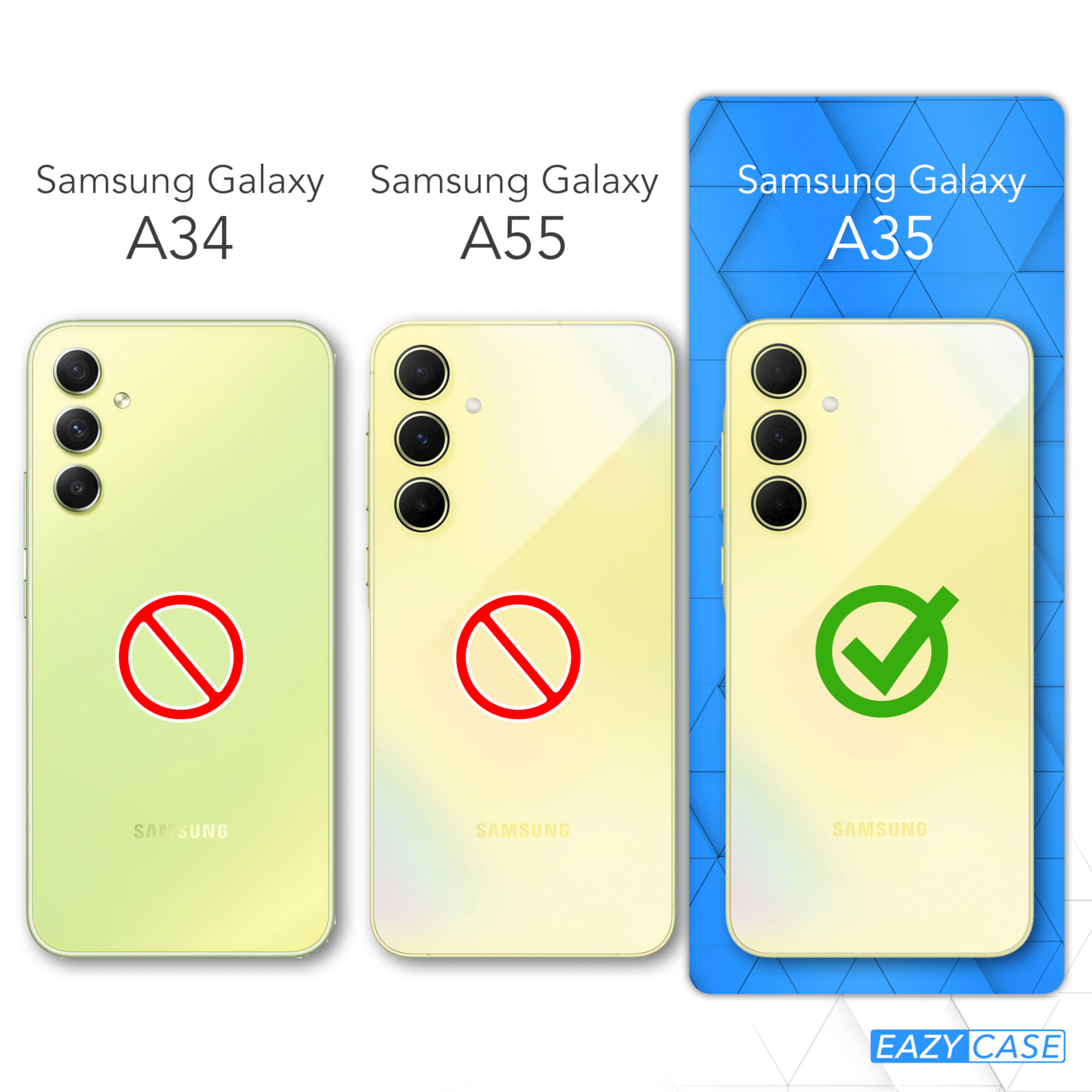 Drei Telefone: A34, A55 und A35. Das A35 hat ein Häkchen. Die anderen beiden haben X's.