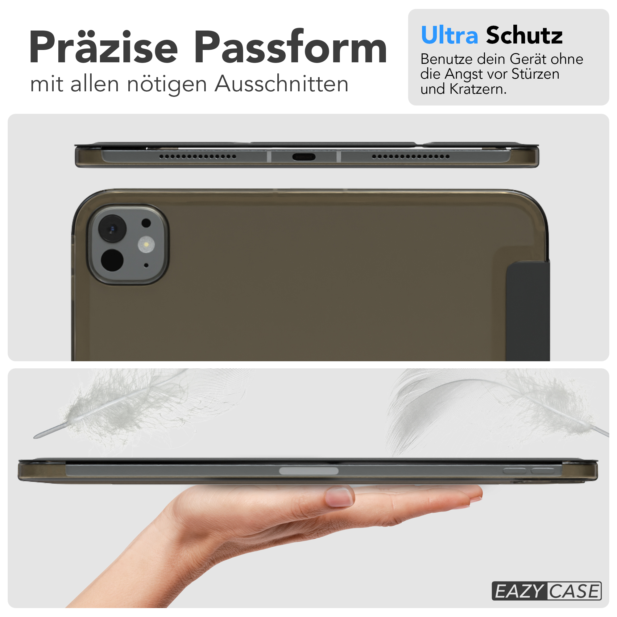 Handyhülle mit präziser Passform. Zeigt Telefon in Hülle aus verschiedenen Winkeln.