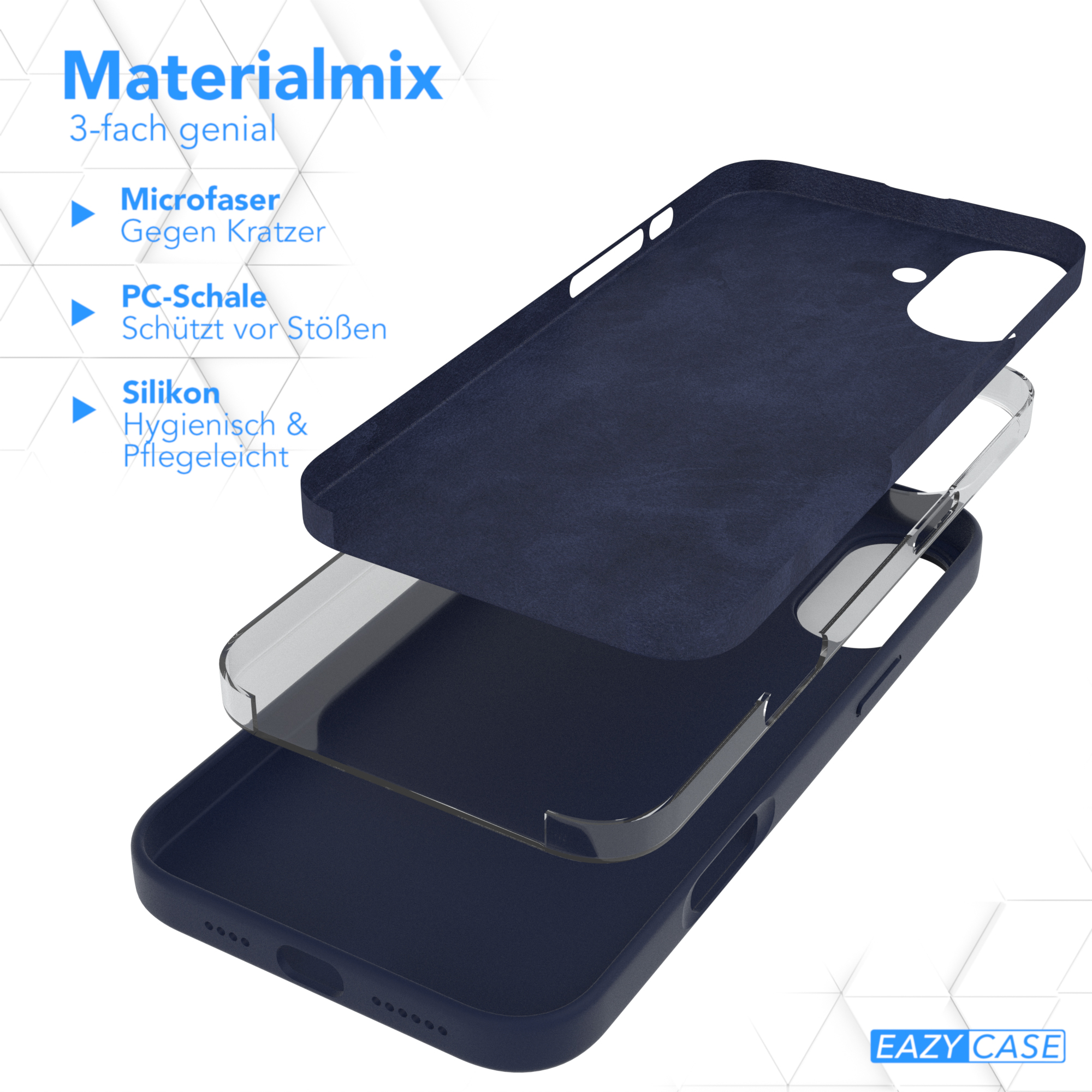Mehrschichtige Handyhülle mit Mikrofaser, PC-Schale und Silikonschichten.