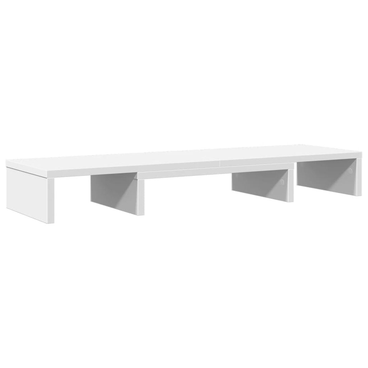 Weißer, rechteckiger Schreibtisch mit drei Beinen. Es ist ein einfaches, modernes Design.