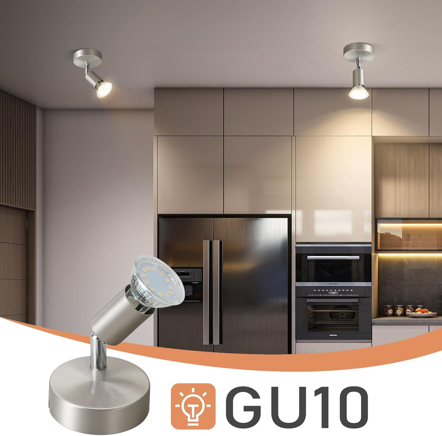 Scena kuchenna z dwoma reflektorami. Jeden jest włączony, drugi wyłączony.