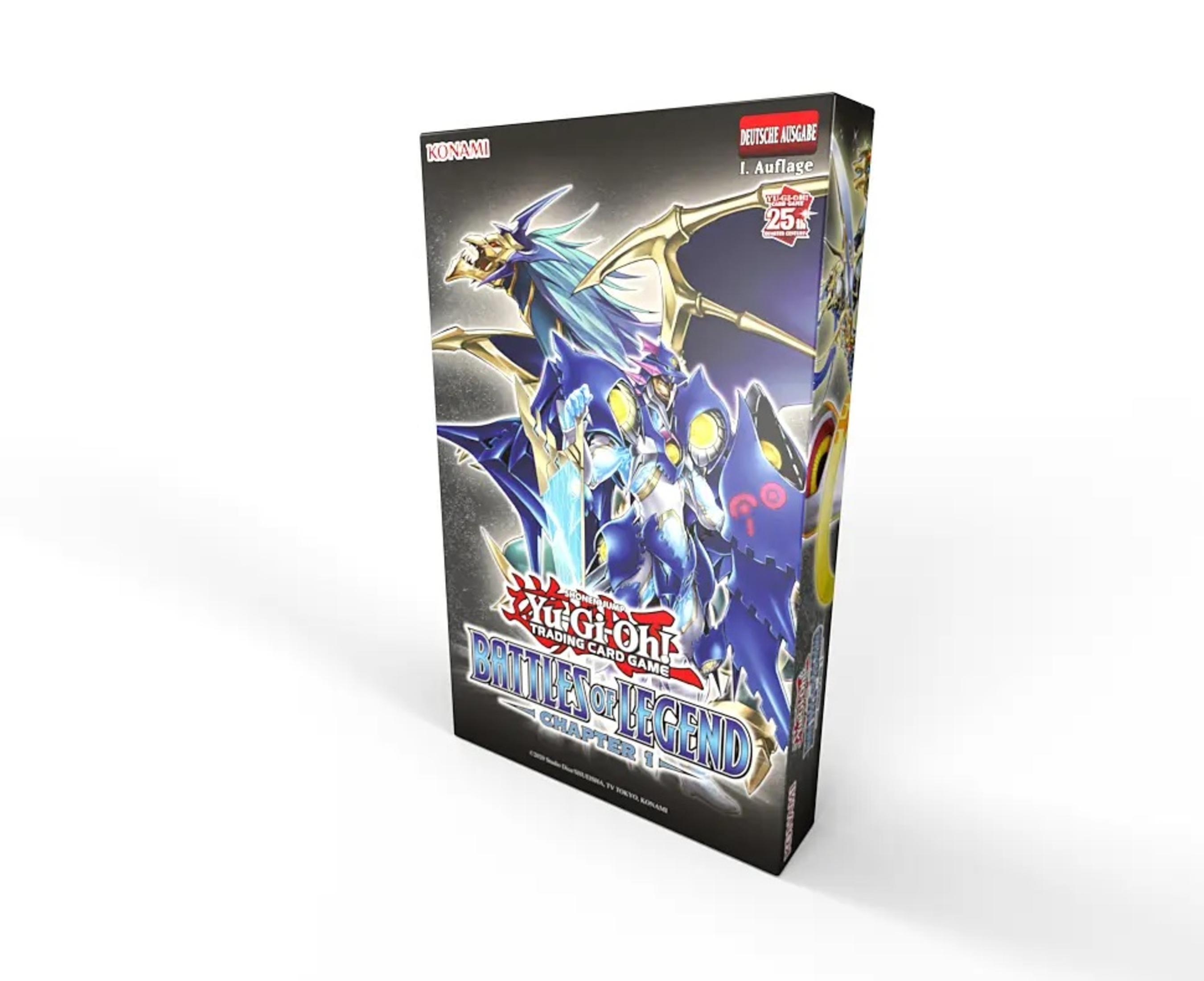 Yu-Gi-Oh! Trading Card Game Box. Es ist eine dunkelblaue und schwarze Box mit einem Drachen.