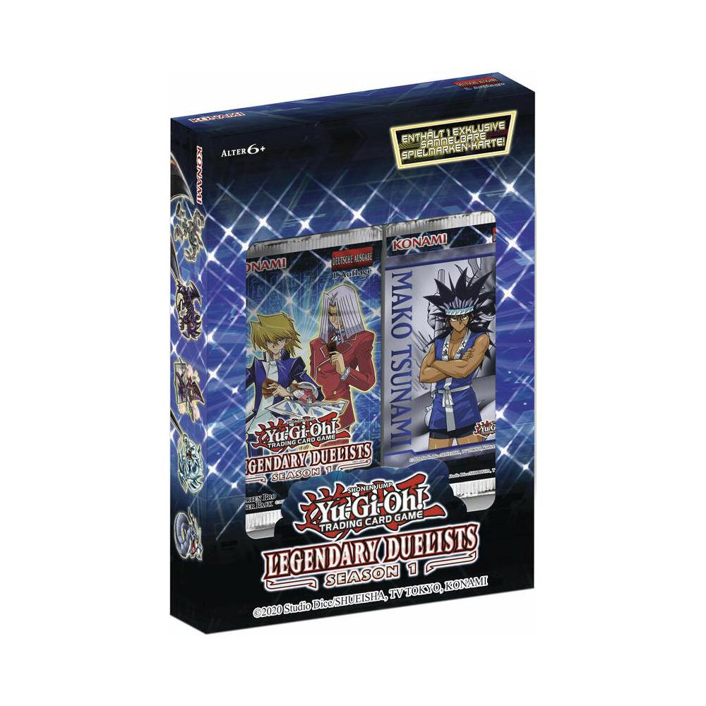 Yu-Gi-Oh! Trading Card Game Box. Enthält animierte Charaktere und Text, vor dunklem Hintergrund.