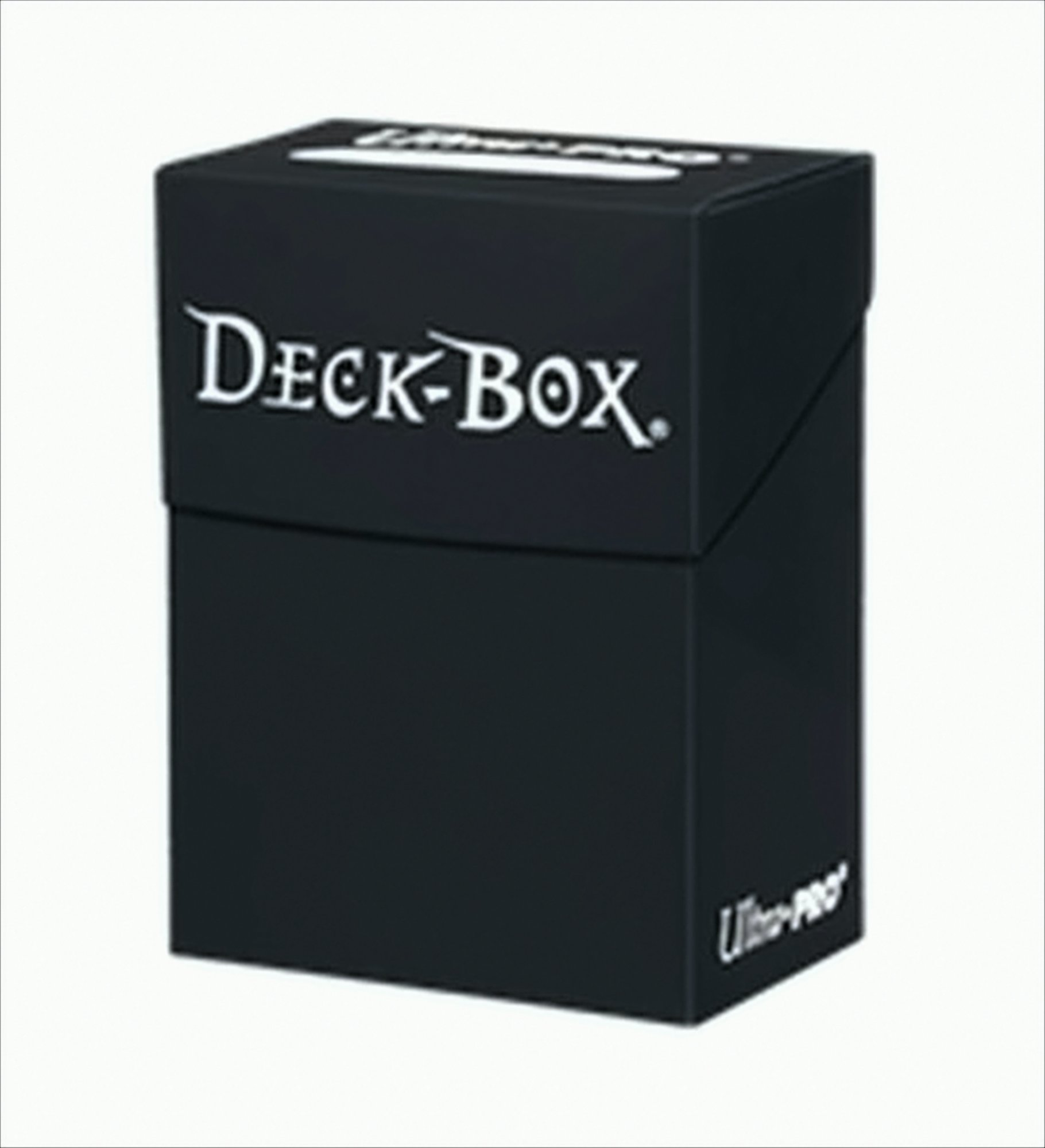 Scatola nera 'Deck-Box' per carte con scritte bianche.