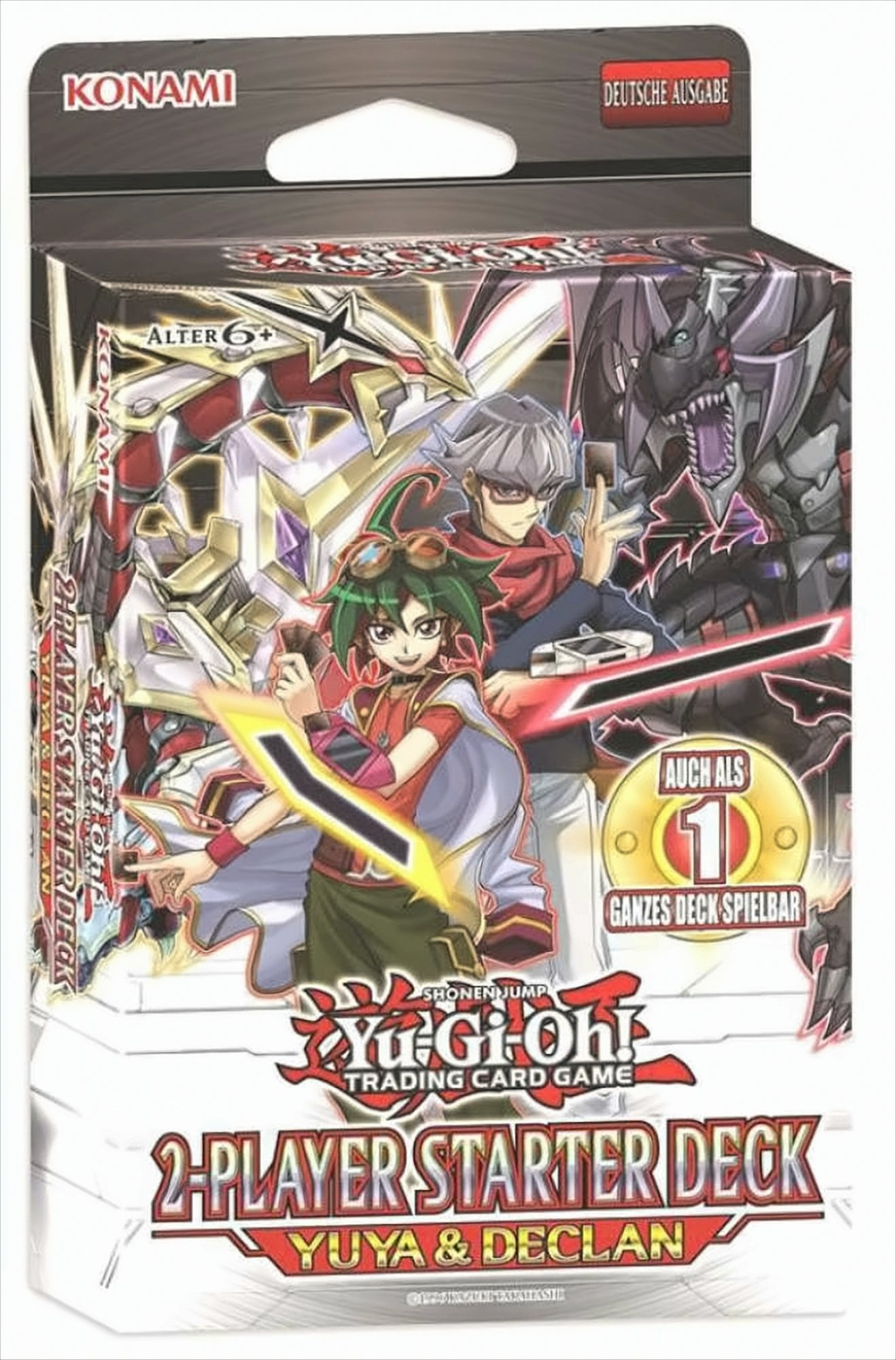 Eine Yu-Gi-Oh! 2-Spieler-Starter-Deck-Box mit Charakteren auf weißem Hintergrund.