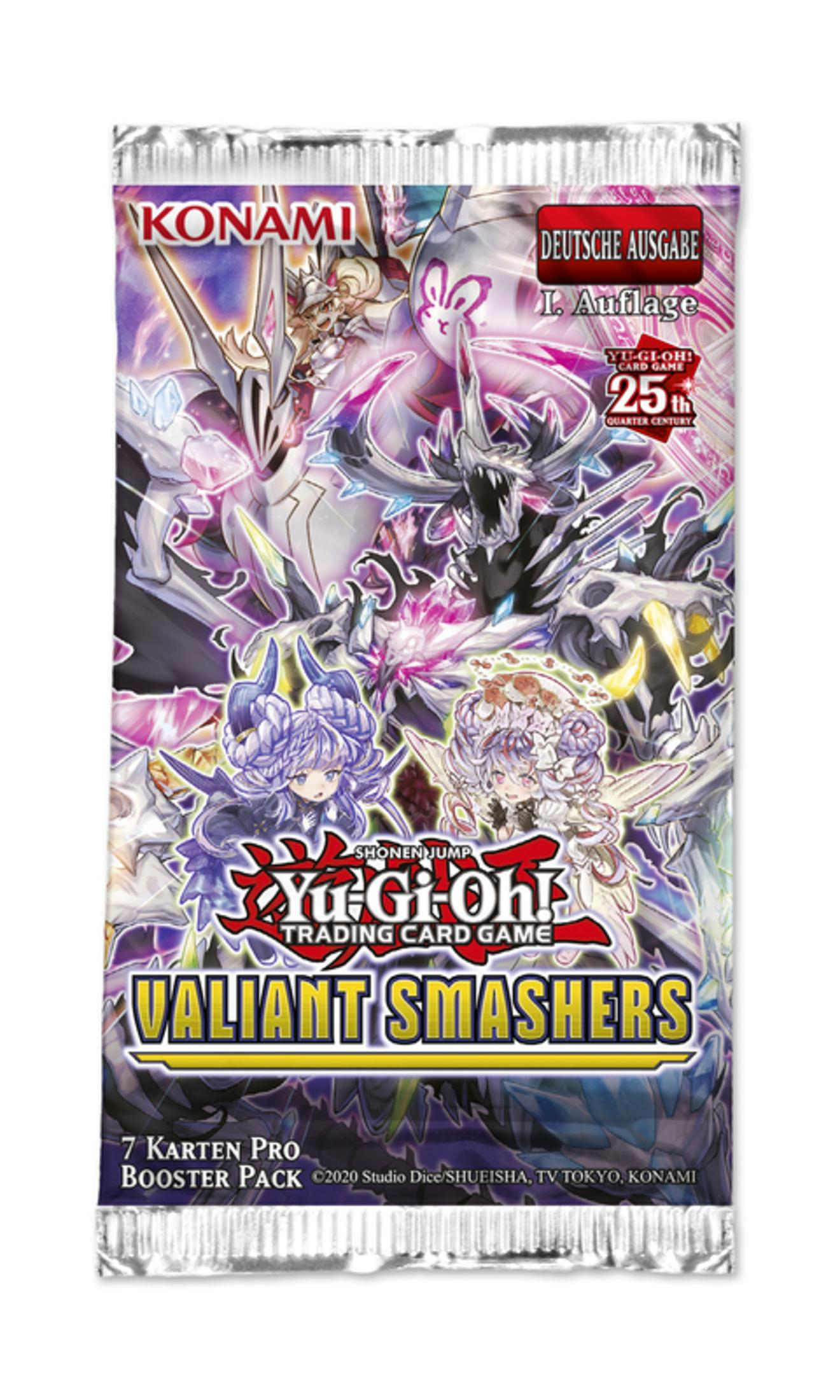 Yu-Gi-Oh! Trading Card Game Boosterpack. Bunt mit Fantasy-Charakteren, der Text ist auf Deutsch.