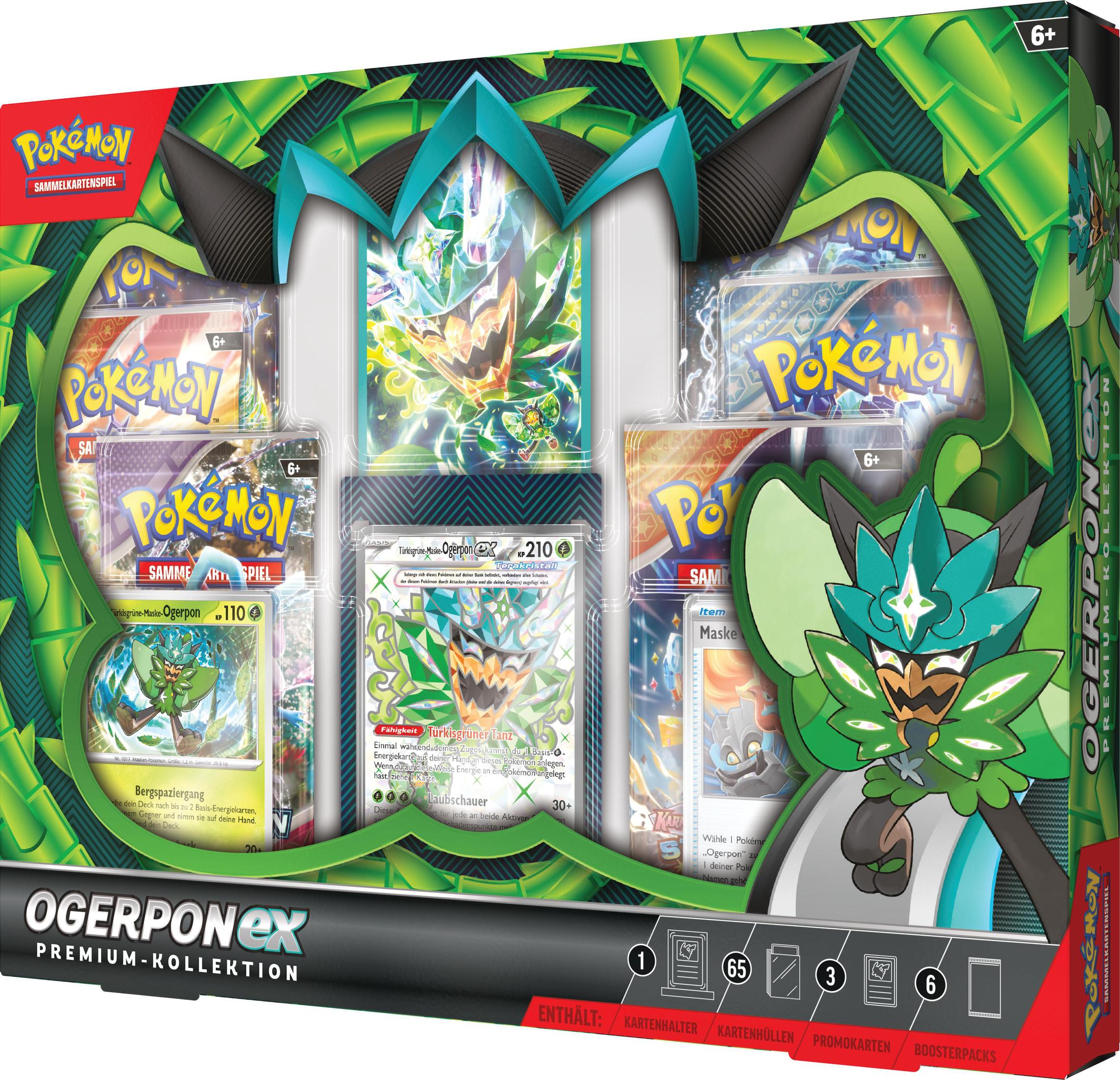 Pokemon-Kartenspiel-Setbox. Enthält Karten, Booster-Packs und weiteres Zubehör mit Text und Grafiken.