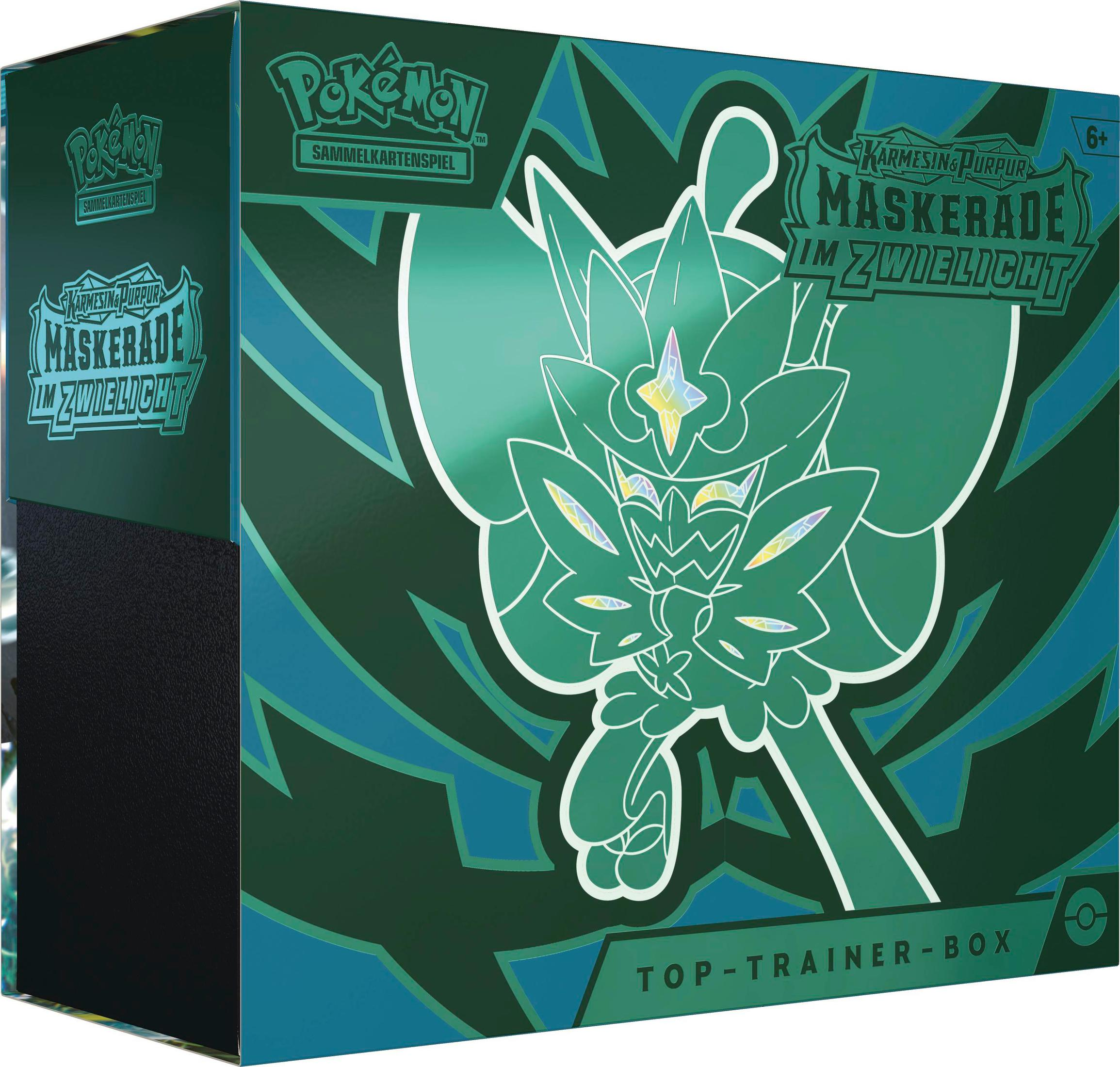 Une boîte verte et noire avec la marque Pokemon. Montre un design en forme de masque.