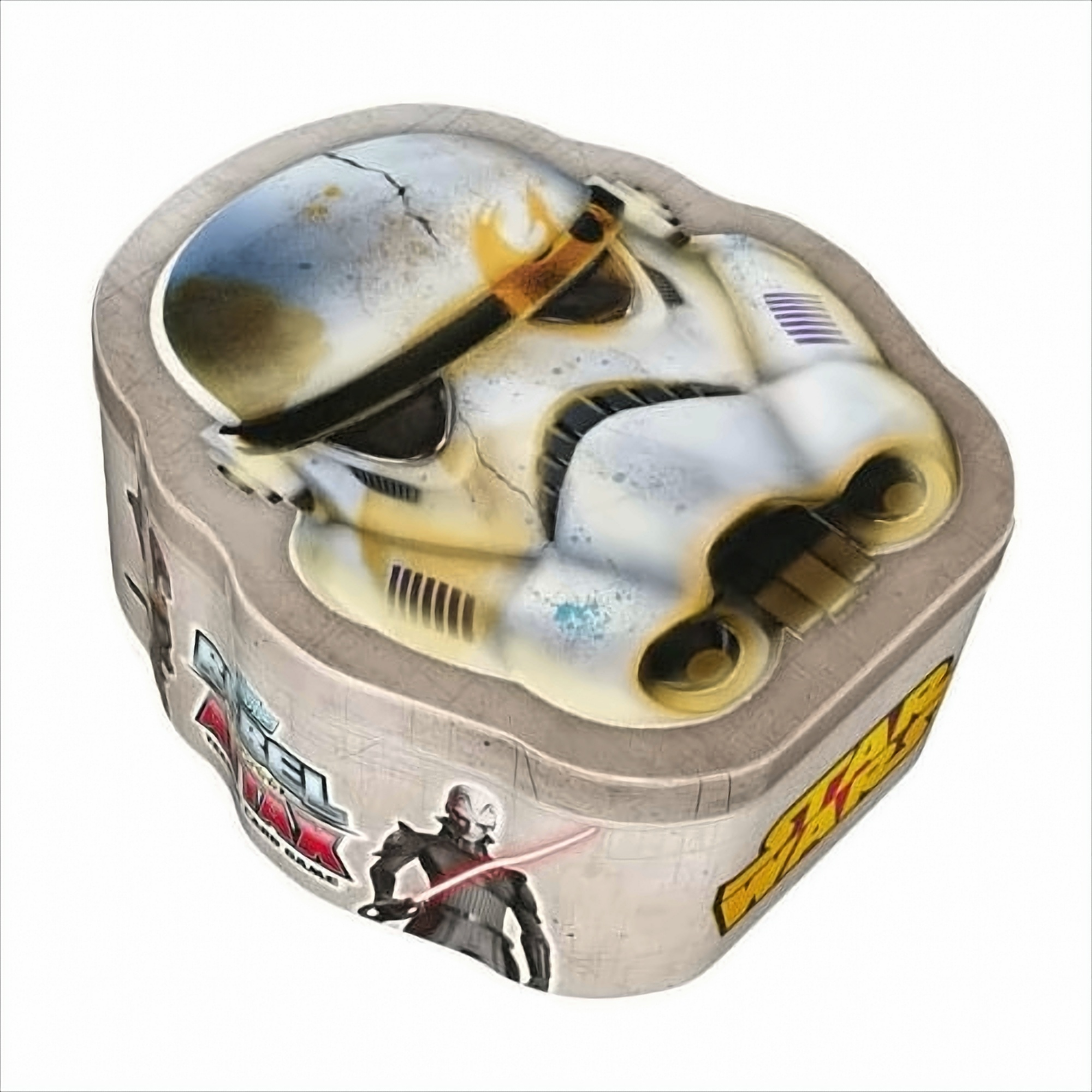 Eine Star Wars-Box mit einem Sturmtrupplerhelm oben drauf.