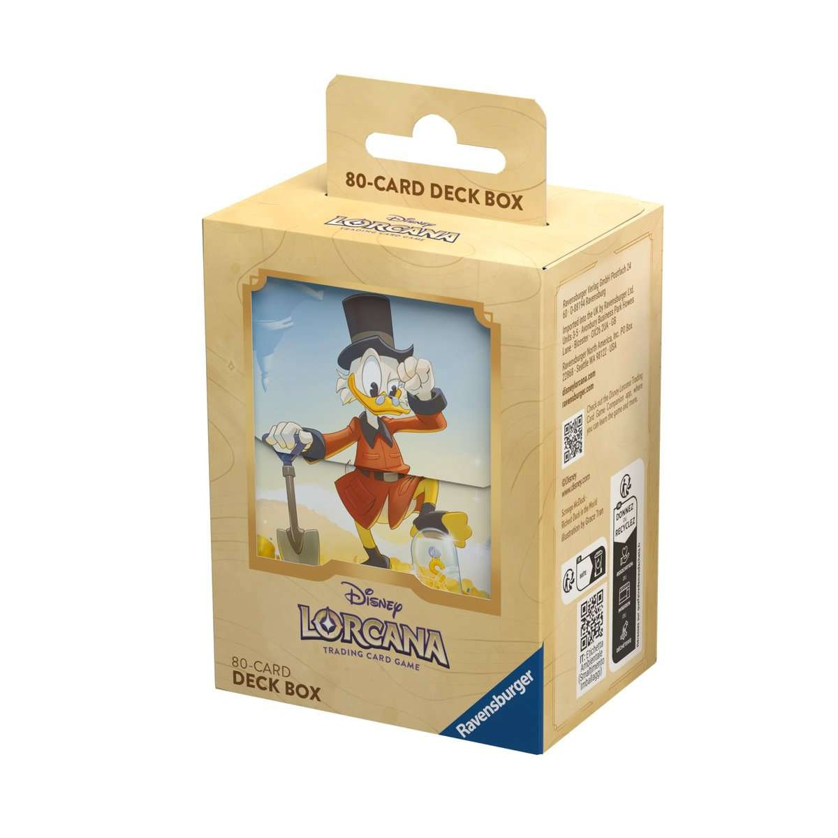 Eine Disney Lorcana Deckbox mit Dagobert Duck mit Schaufel und Geld.