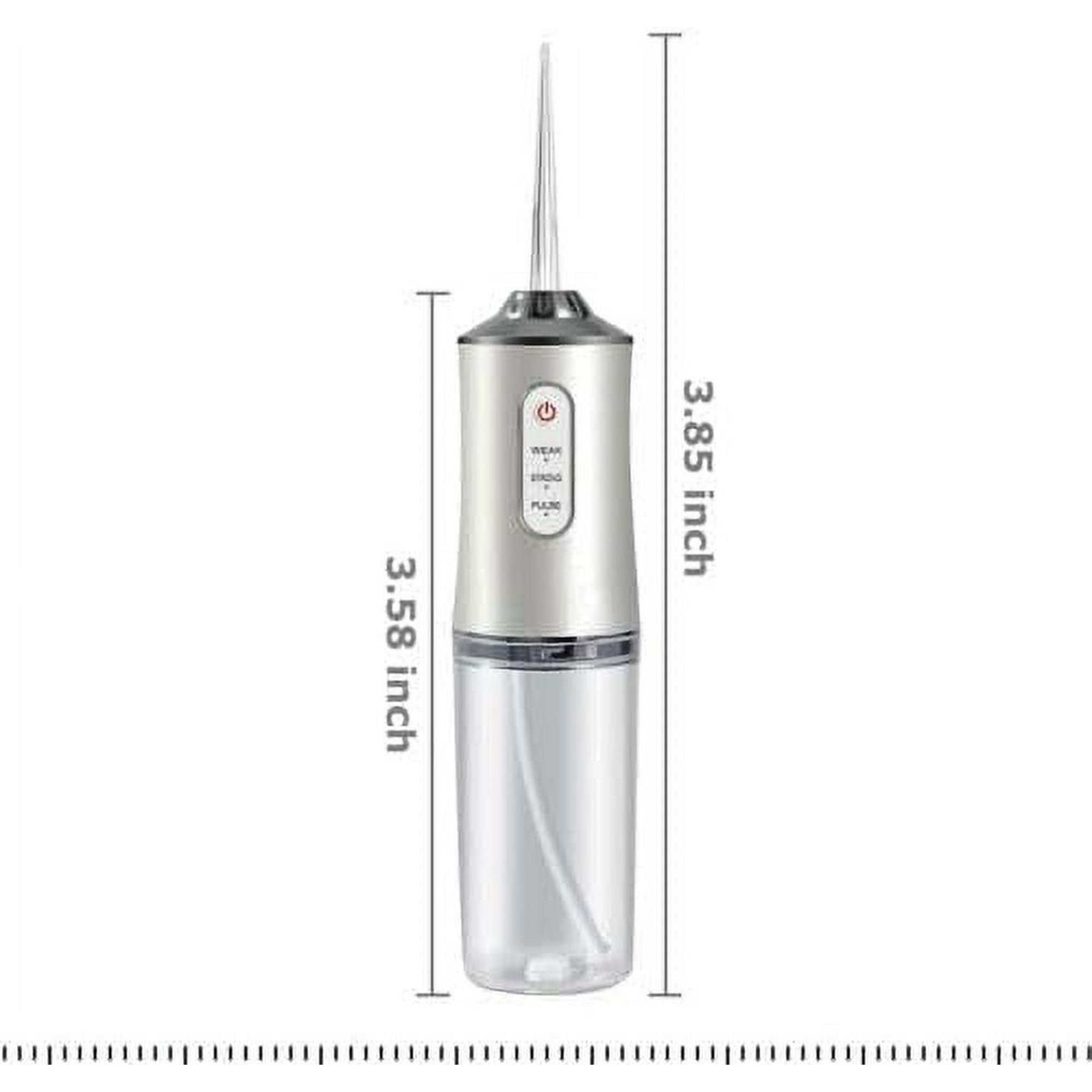 Ein weißer und silberner Zahnwasser-Flosser mit den Maßen 3,58 und 3,85 Zoll.