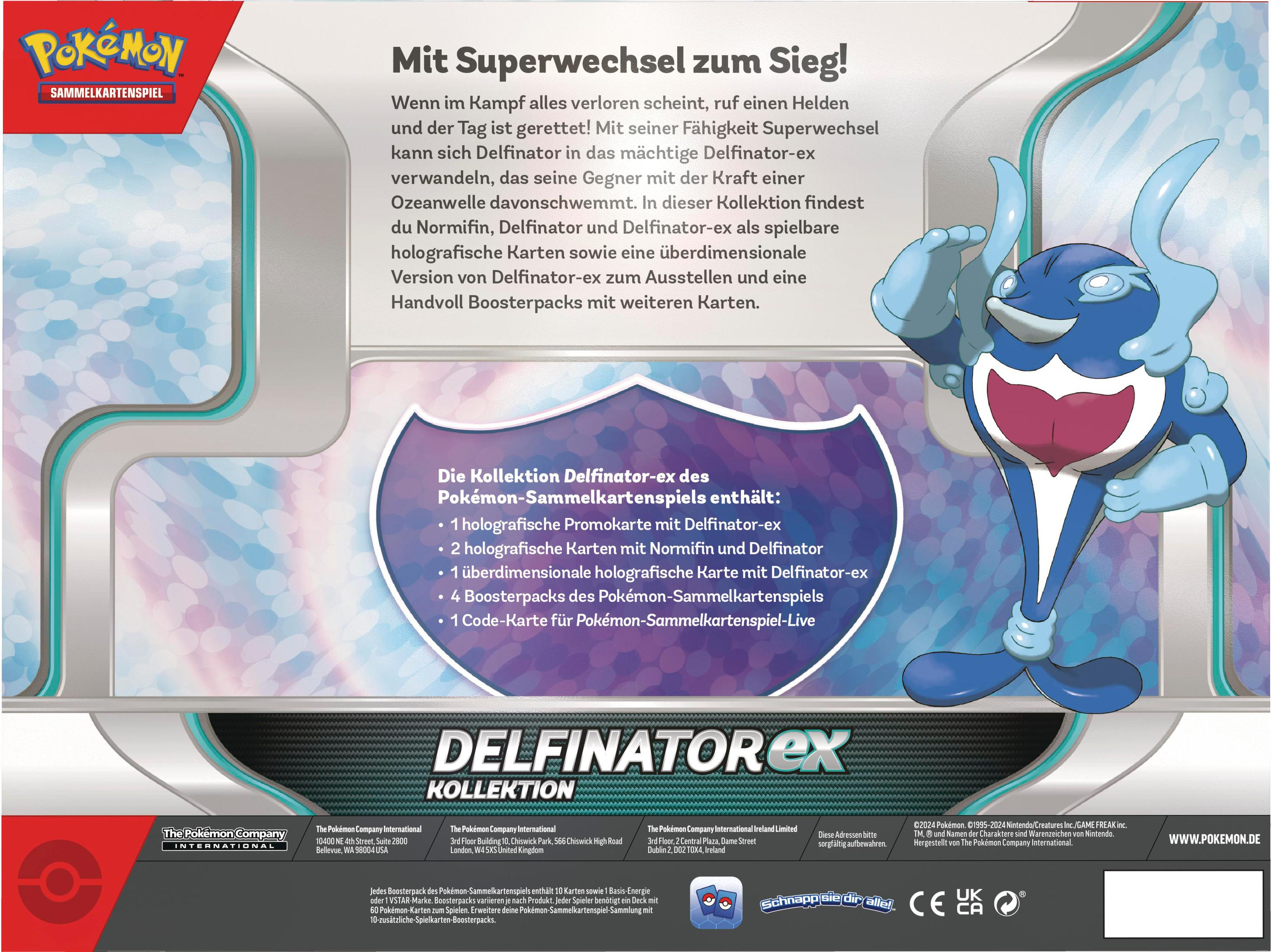 Pokemon-Kartenpaket mit blauem Charakter und Text auf Weiß.