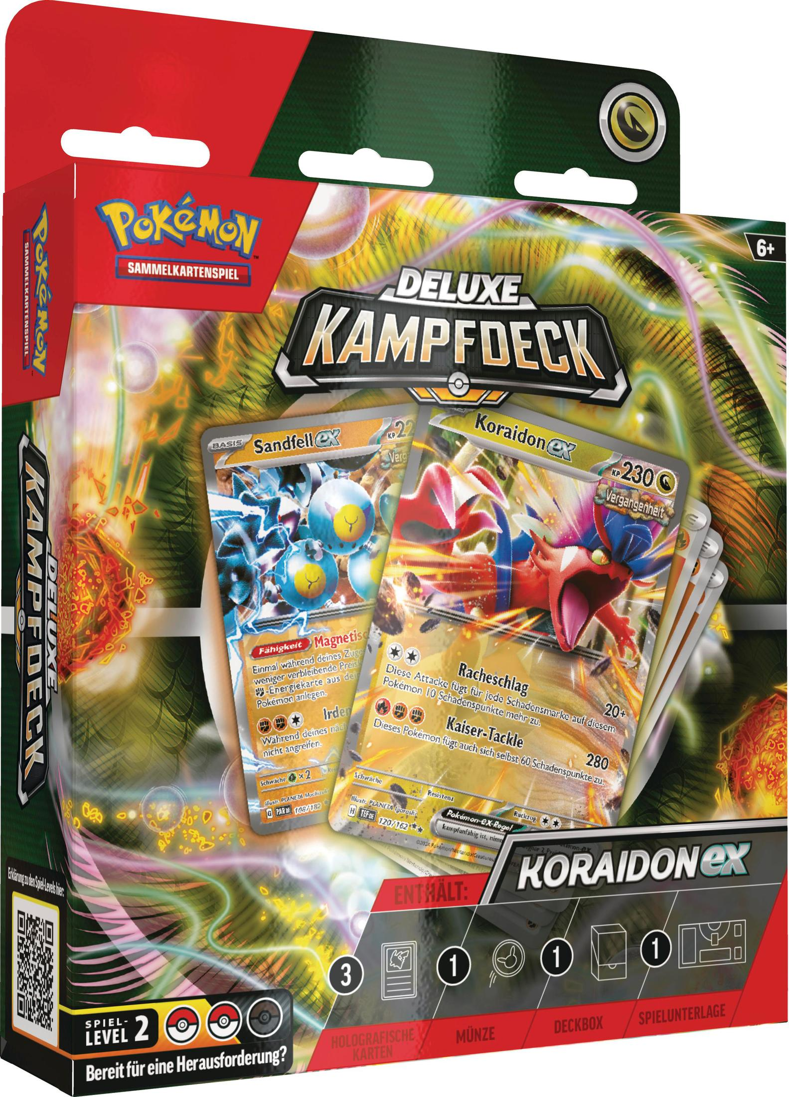 Pokémon-Kartenspiel-Box-Set mit zwei Karten und anderen Spielkomponenten.