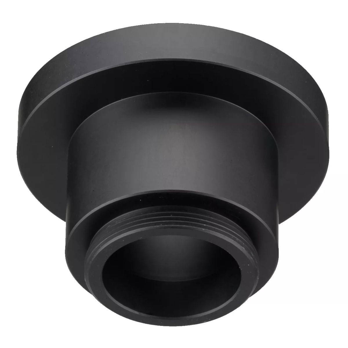 Adaptador de lente de cámara negro con base roscada y diseño escalonado.