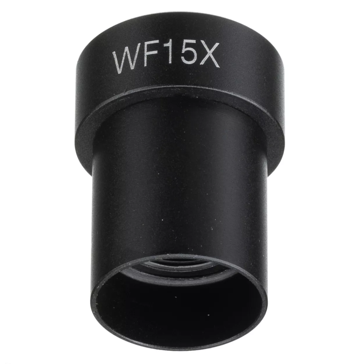 Un ocular de microscopio negro con "WF15X" grabado.
