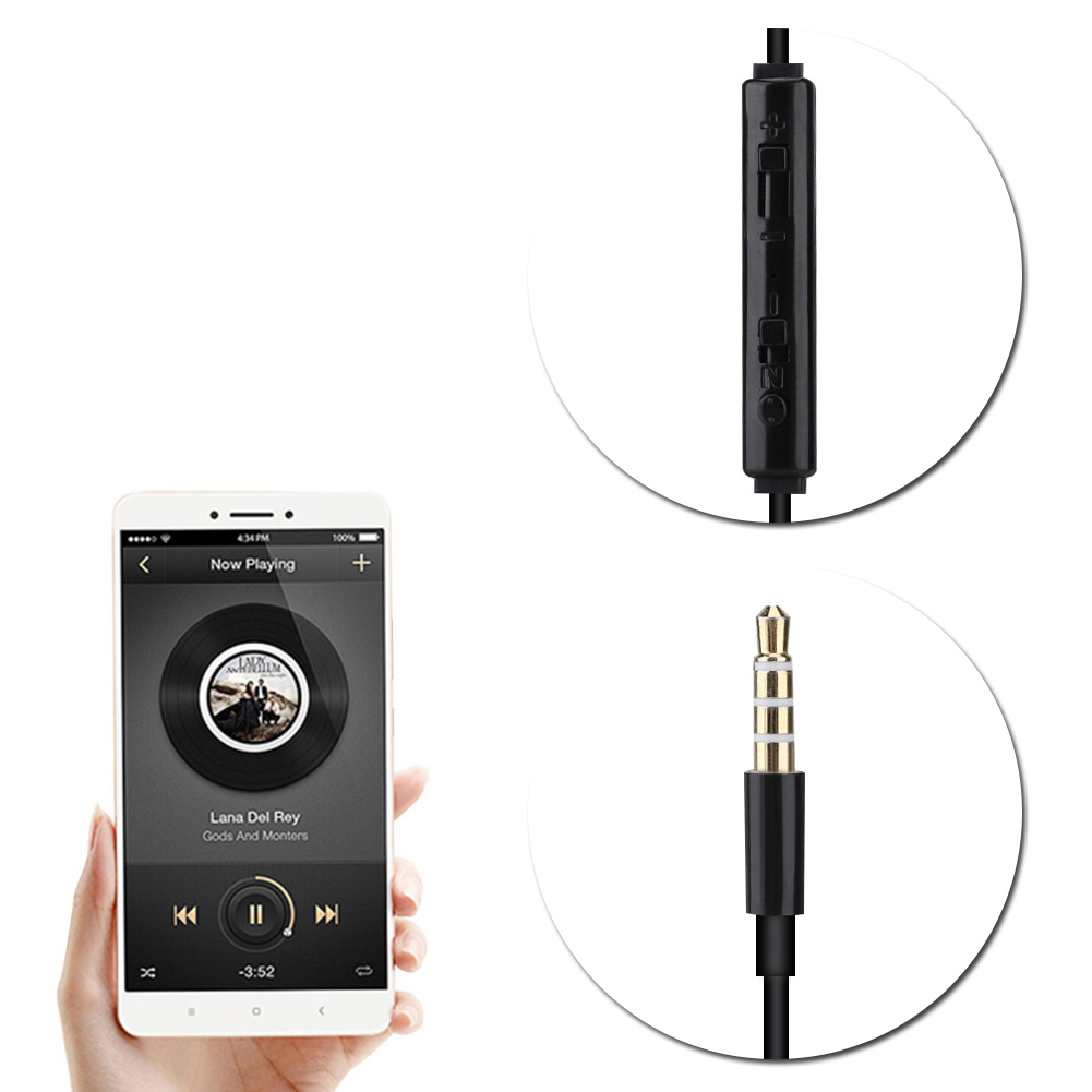 Ein Smartphone, das Musik abspielt, mit Kopfhörern und einem Steuermodul, zeigt Lana Del Rey.