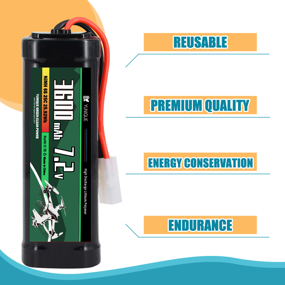 Schwarz-grüne Batterie mit Etiketten: 3600 mAh, 7,2 V und andere technische Details, mit weißem Hintergrund und Text.