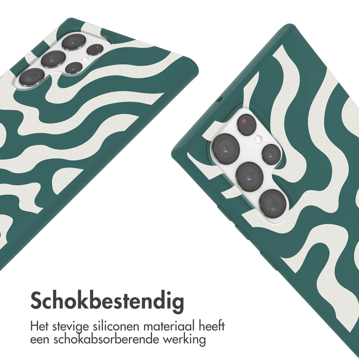 Telefoonhoesjes met groen golvenontwerp.