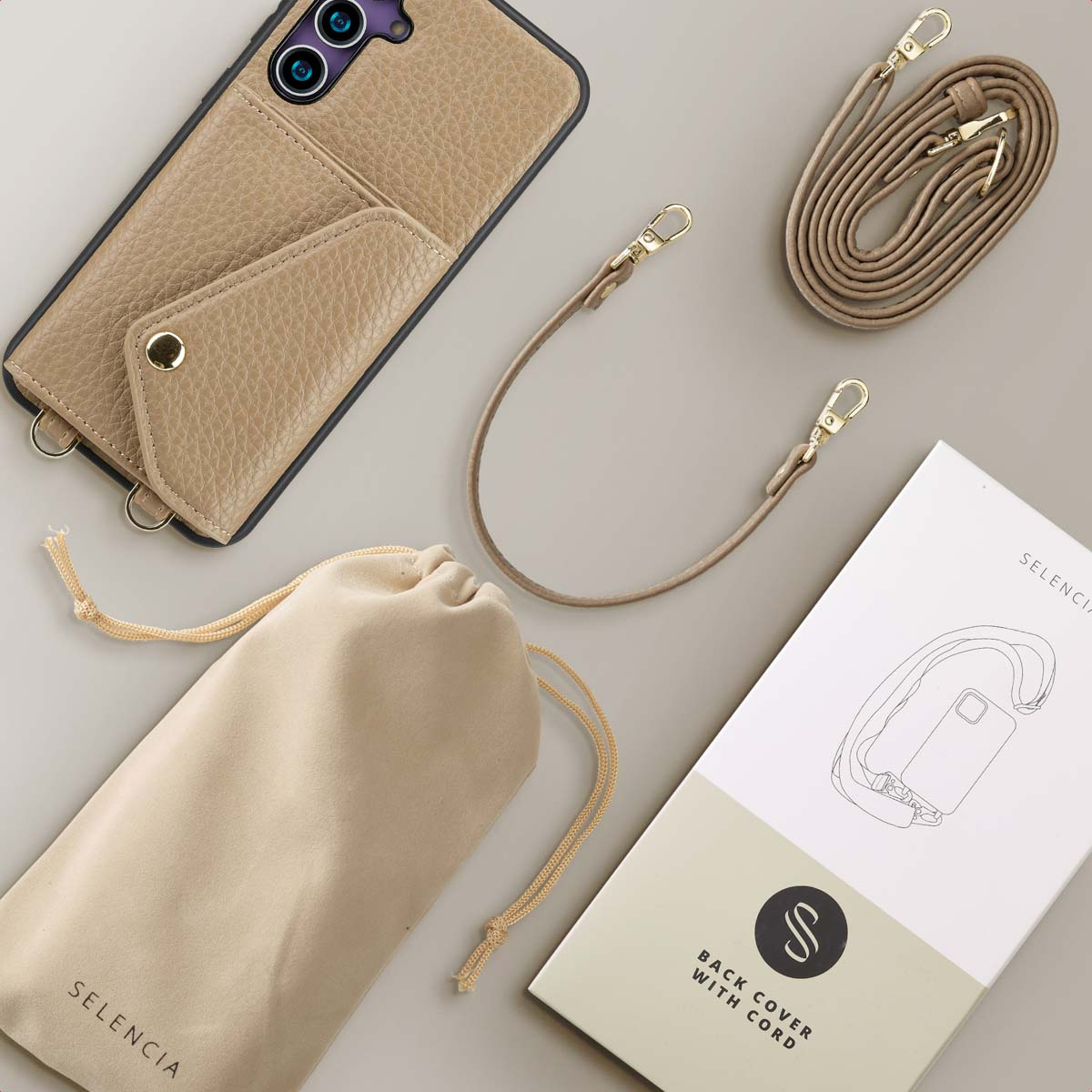 SELENCIA Sera Koordhoes met pashouder envelop - Geschikt voor Samsung Galaxy S23 FE - Telefoonhoesje voor Samsung Samsung Galaxy S23 FE Beige