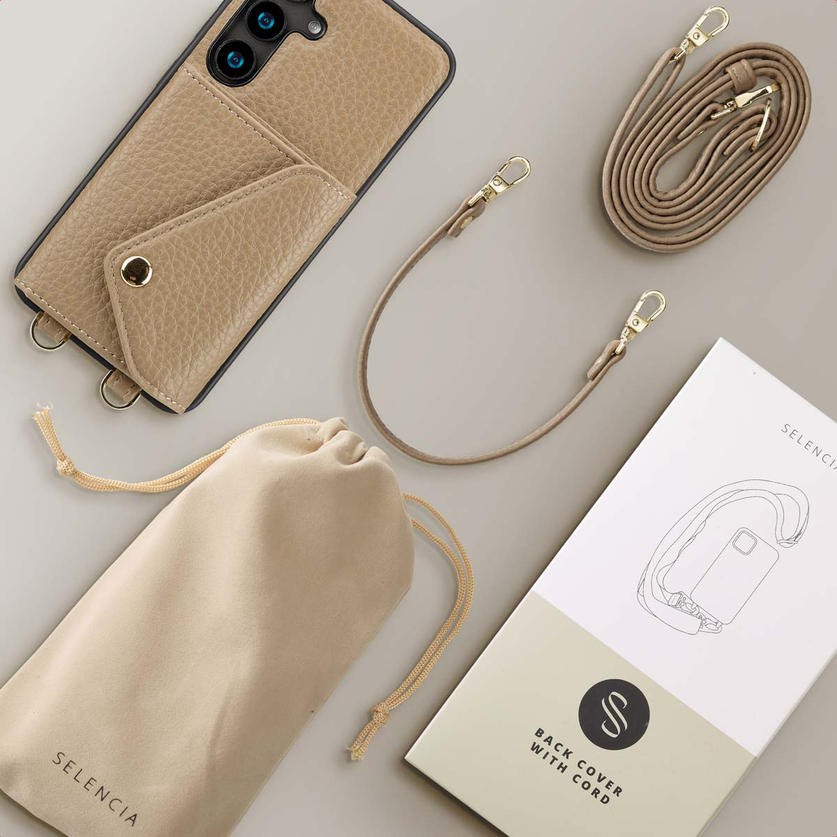 SELENCIA Sera Koordhoes met pashouder envelop - Geschikt voor Samsung Galaxy S24 - Telefoonhoesje voor Samsung Samsung Galaxy S24 Beige
