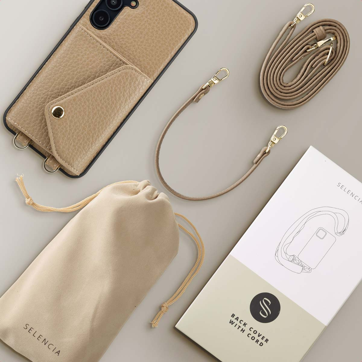 SELENCIA Sera Koordhoes met pashouder envelop - Geschikt voor Samsung Galaxy A55 - Telefoonhoesje voor Samsung Samsung Galaxy A55 (5G) Beige