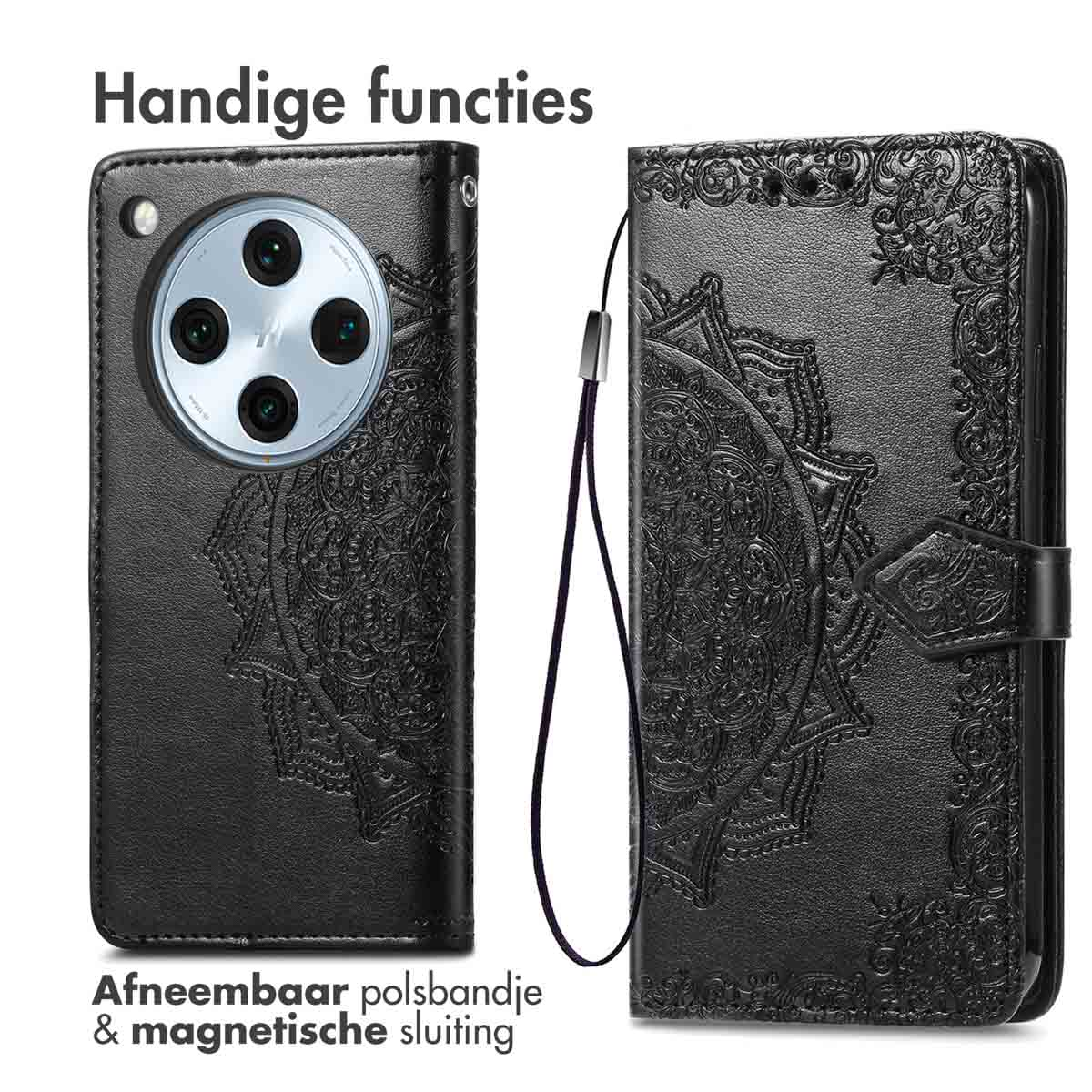 Twee telefoonhoesjes. Eén toont de achterkant van een telefoon met een camera. De andere is een gesloten telefoon.