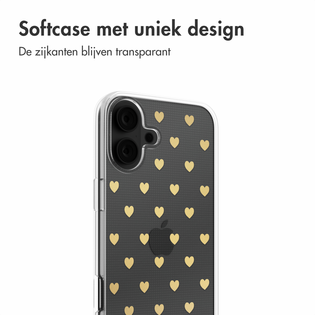 Transparente Handyhülle mit goldenen Herzen. Das Telefon ist durch die Hülle sichtbar.