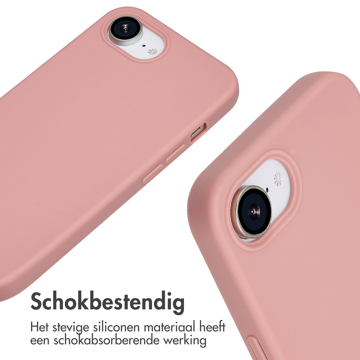 Deux coques de téléphone roses. L'image montre des gros plans des zones de la caméra et des surfaces du téléphone.