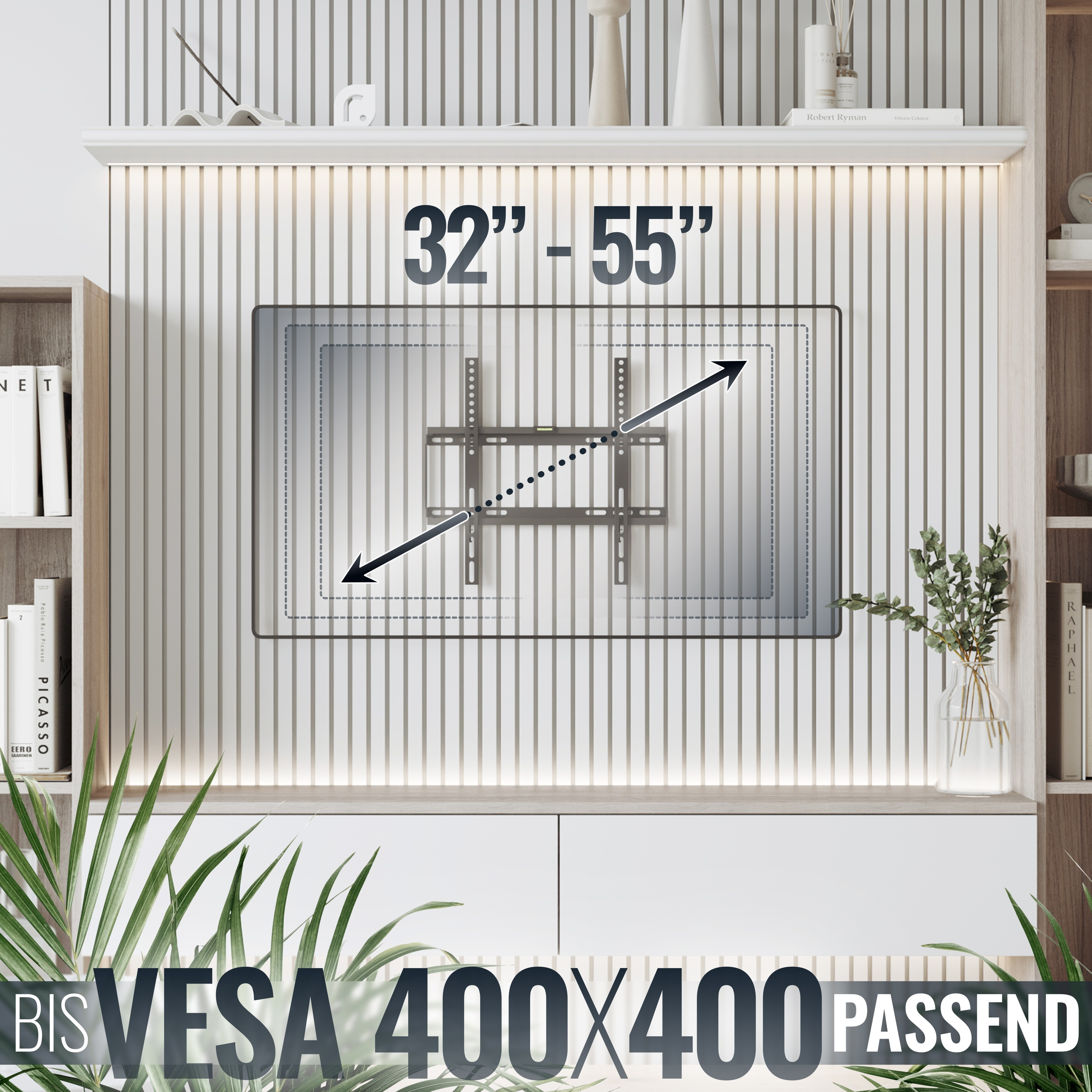 HOME VISION TV-Wandhalterung Flach - Für Bis Zu 65 Zoll & 45 Kg, VESA Bis 400x400