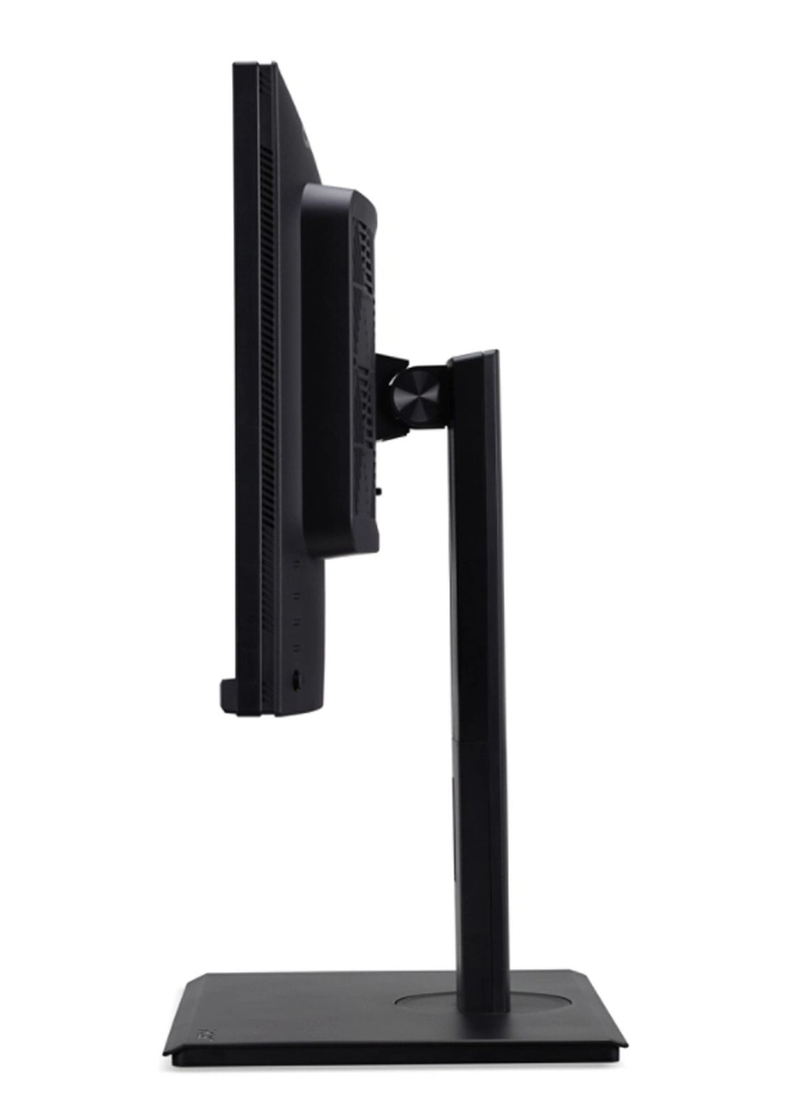 Czarny monitor komputera ze stojakiem, widok z boku.