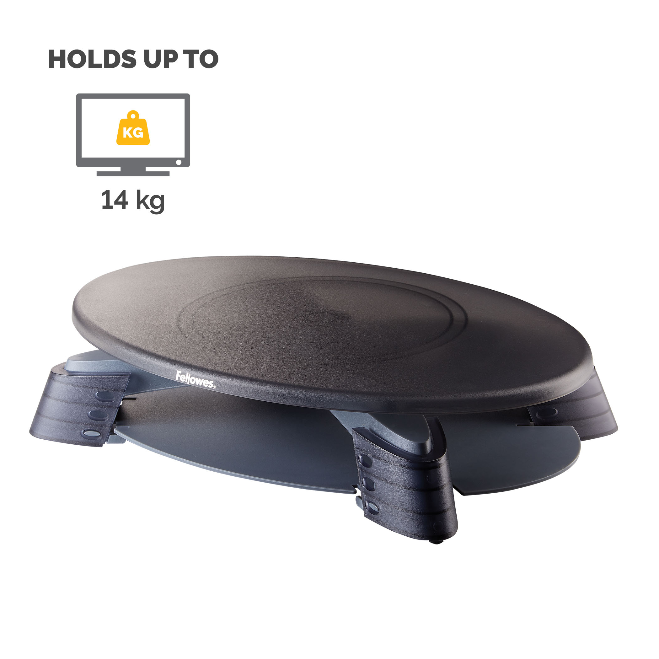 Soporte giratorio negro y gris con capacidad de 14 kg.
