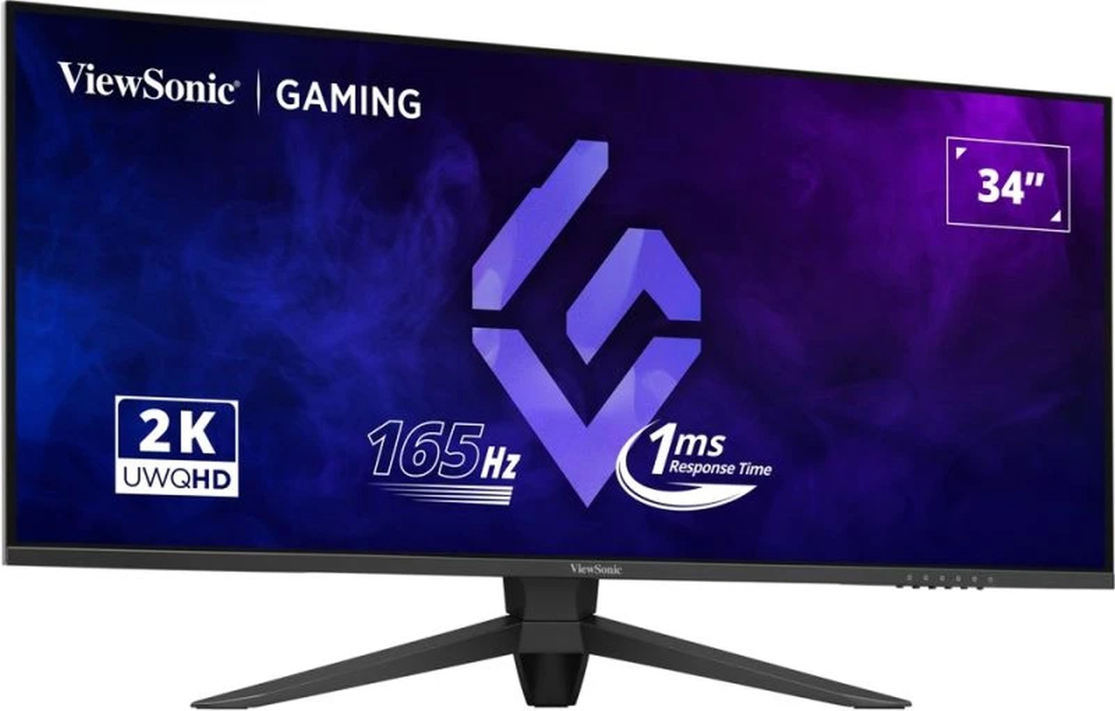 Ein Gaming-Monitor mit schwarzem Fuß und gebogenem Bildschirm.
