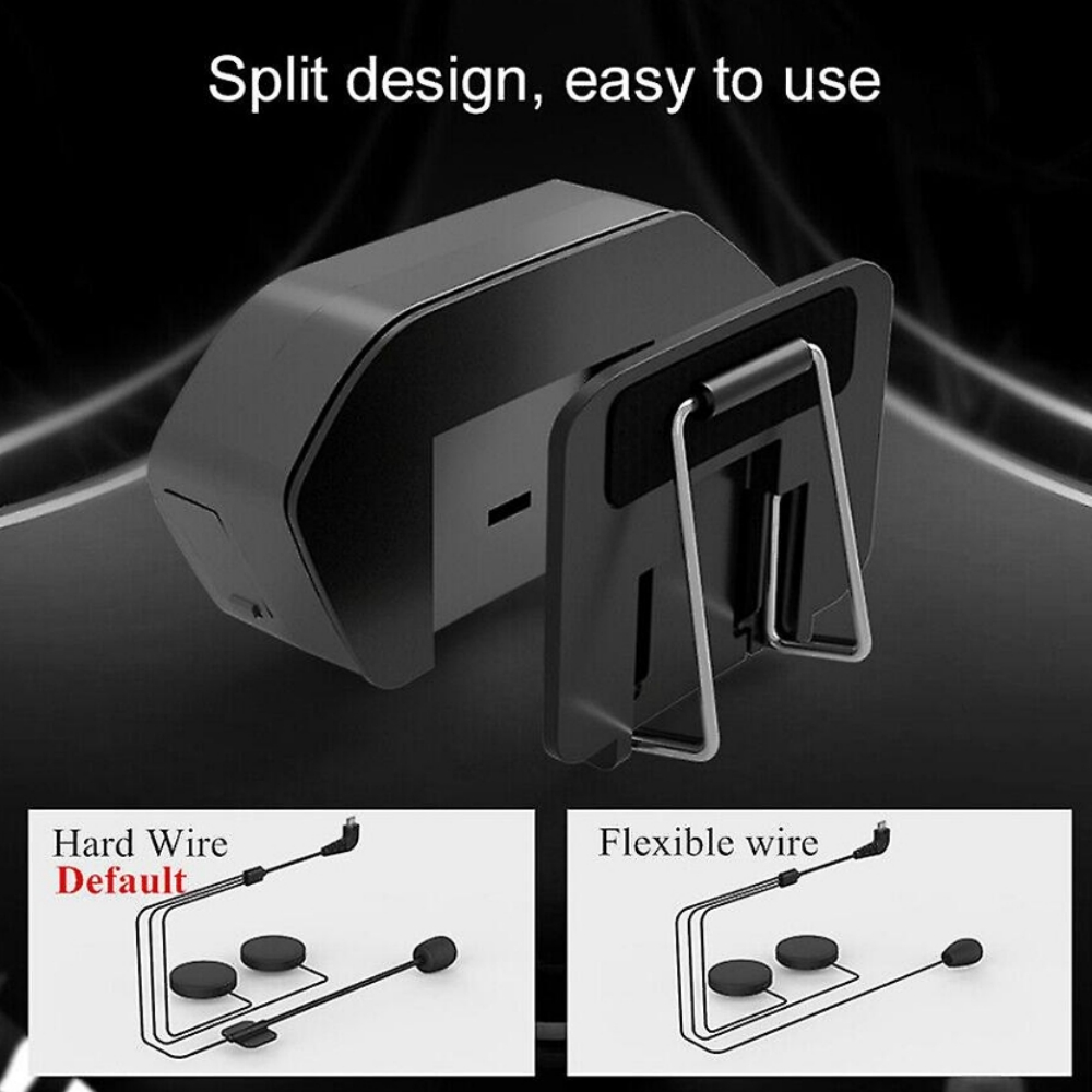 Schwarzes Gerät mit geteiltem Design, Kabeln und Diagrammen mit der Bezeichnung 'Hard Wire' und 'Flexible Wire'.