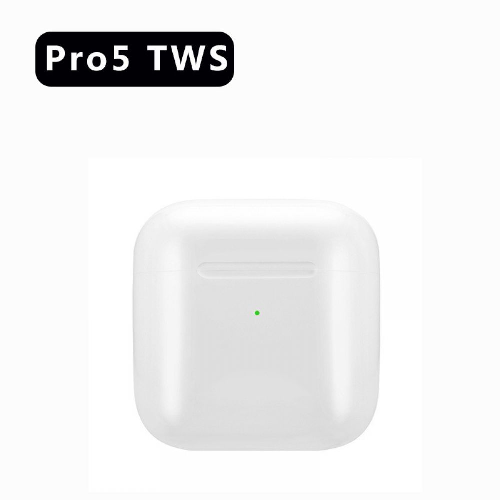 Weißes Ohrhörer-Ladeetui mit der Aufschrift 'Pro5 TWS'.