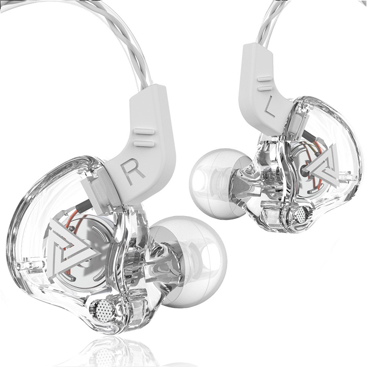 Ein Paar weiße und transparente In-Ear-Kopfhörer werden angezeigt.