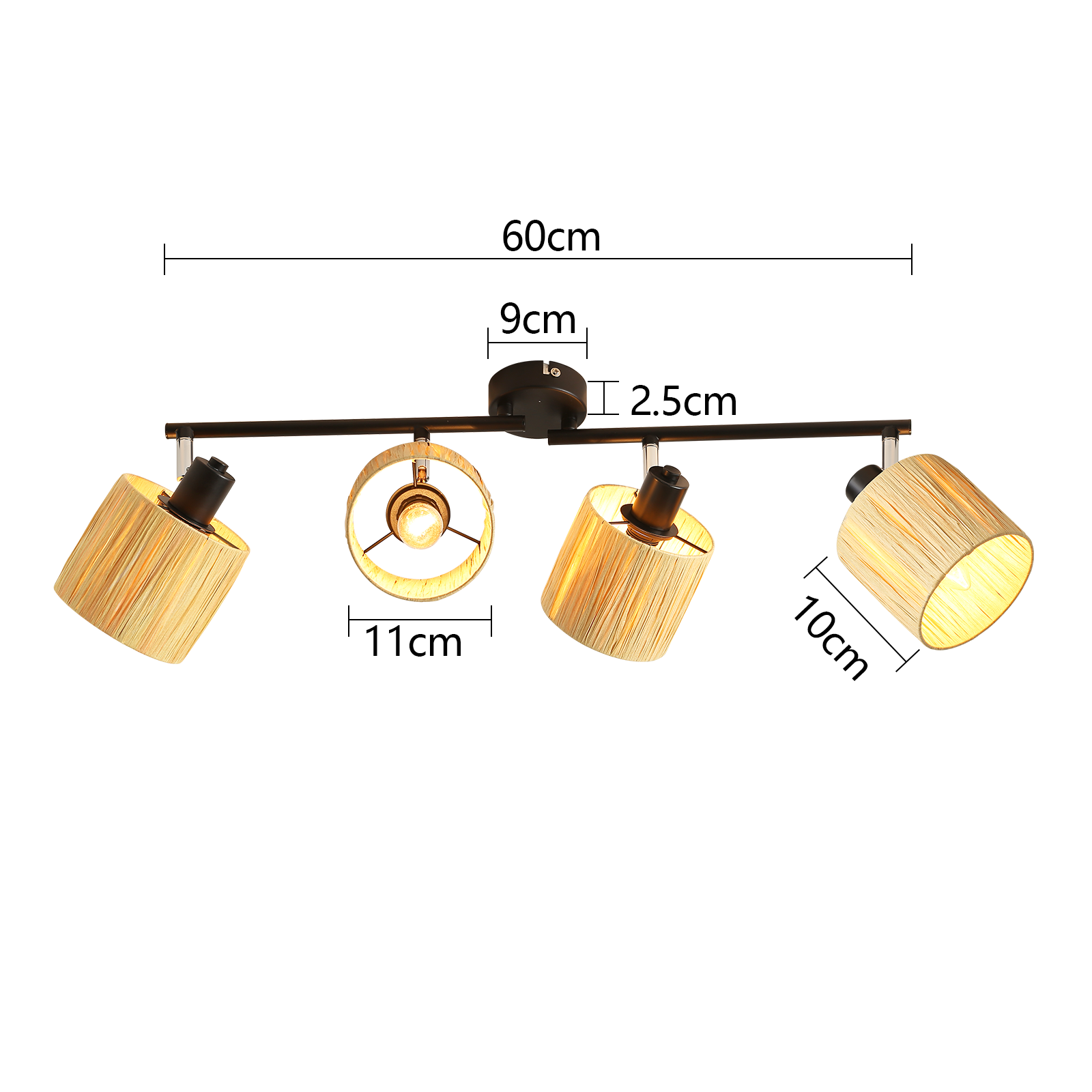 Czarna oprawa oświetleniowa szynowa z czterema beżowymi lampami.