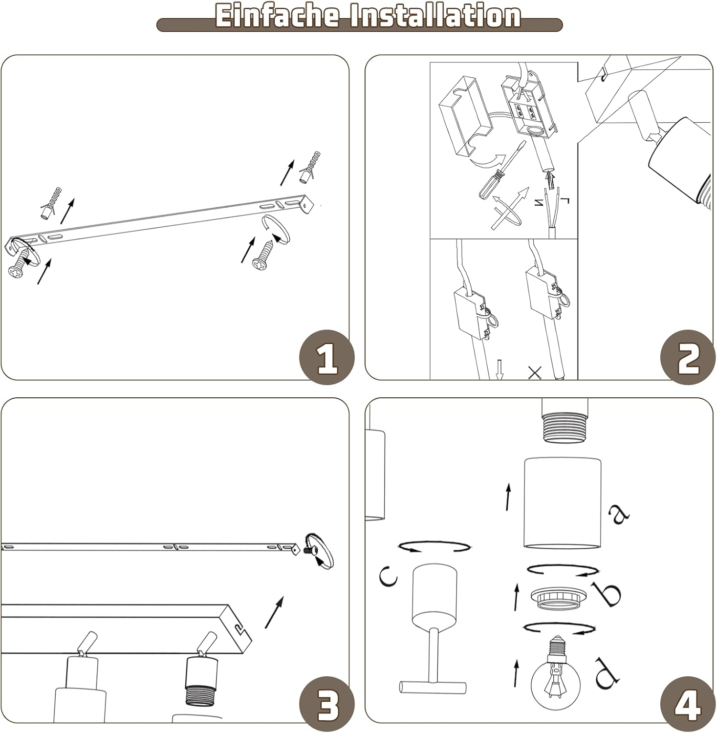 Schematy instrukcji pokazują montaż śrubowy i połączenia elektryczne do oprawy oświetleniowej.