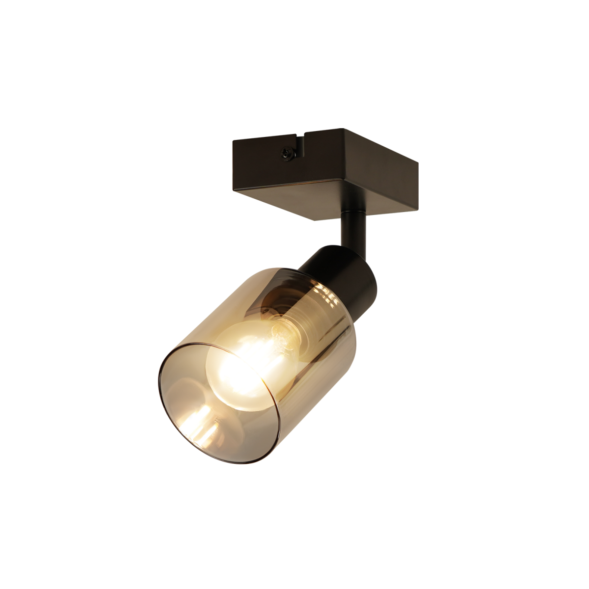 Czarny reflektor sufitowy z przezroczystym szklanym kloszem.