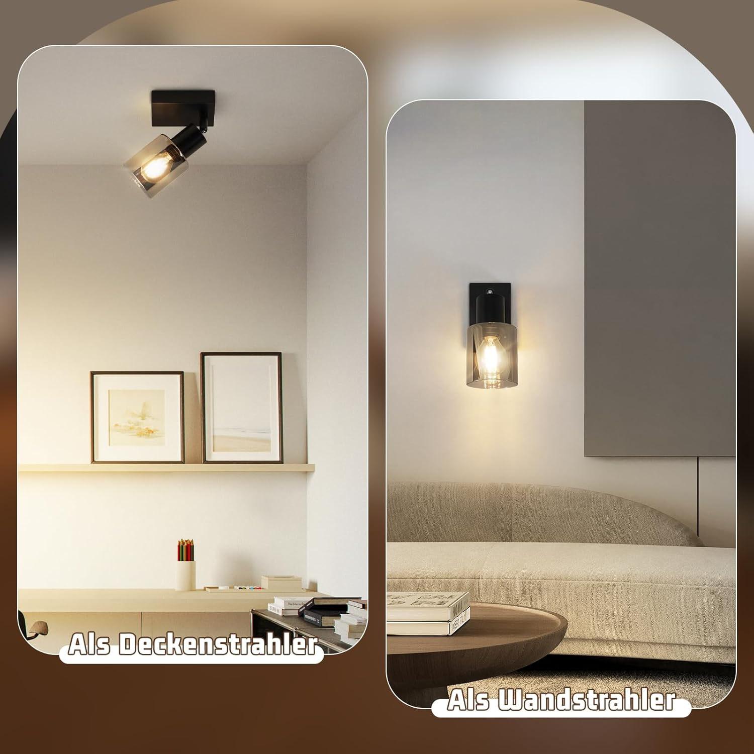 Dwa obrazy świateł. Jeden jako reflektor sufitowy, a drugi jako reflektor ścienny.