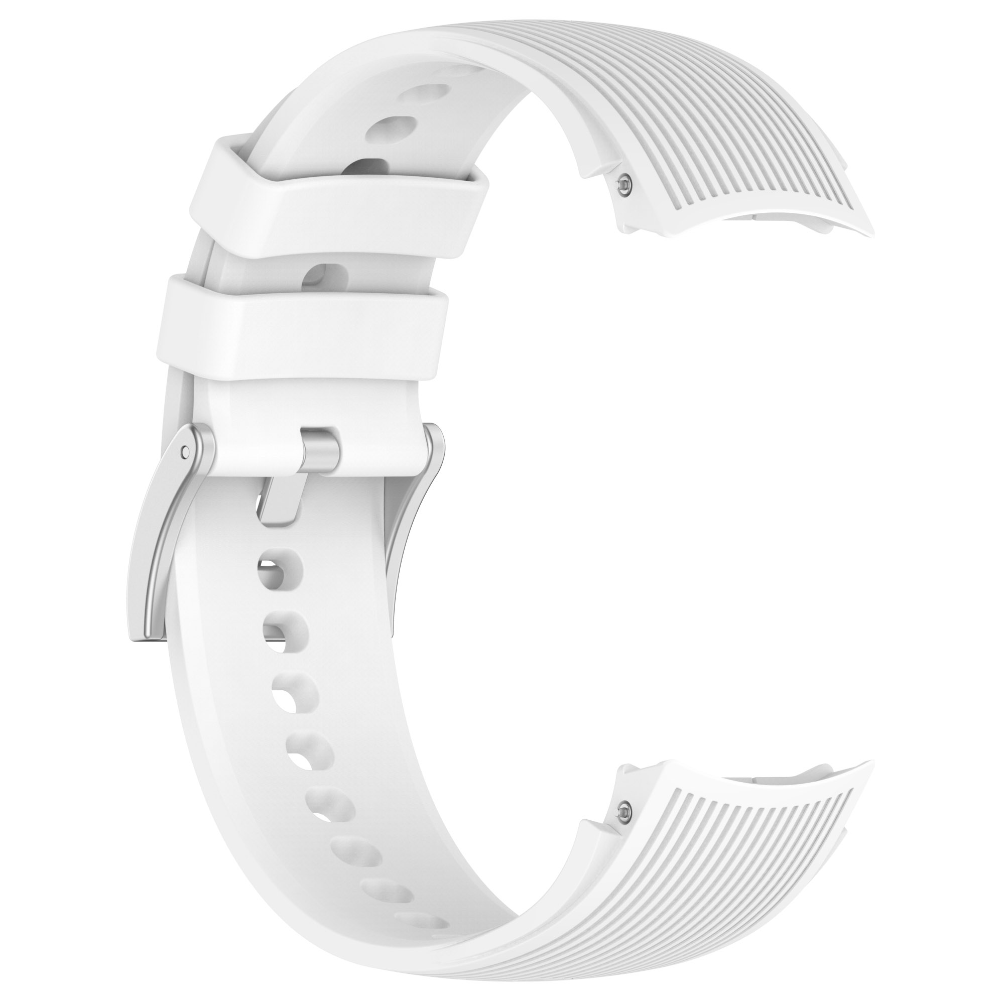 Ein weißes Uhrenarmband, offen und bereit zum Anbringen.
